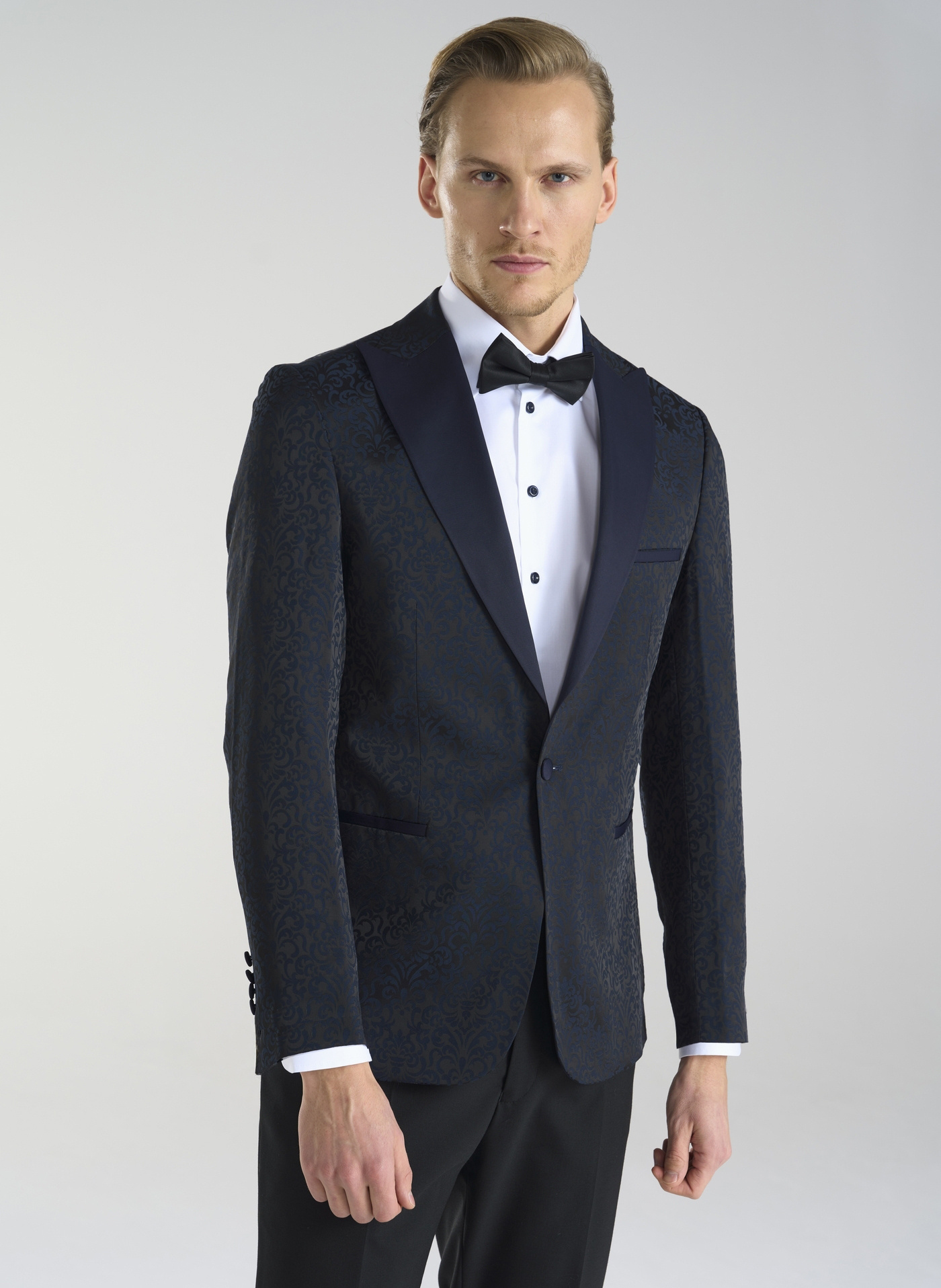 Granatowa żakardowa marynarka smokingowa - Pako Lorente