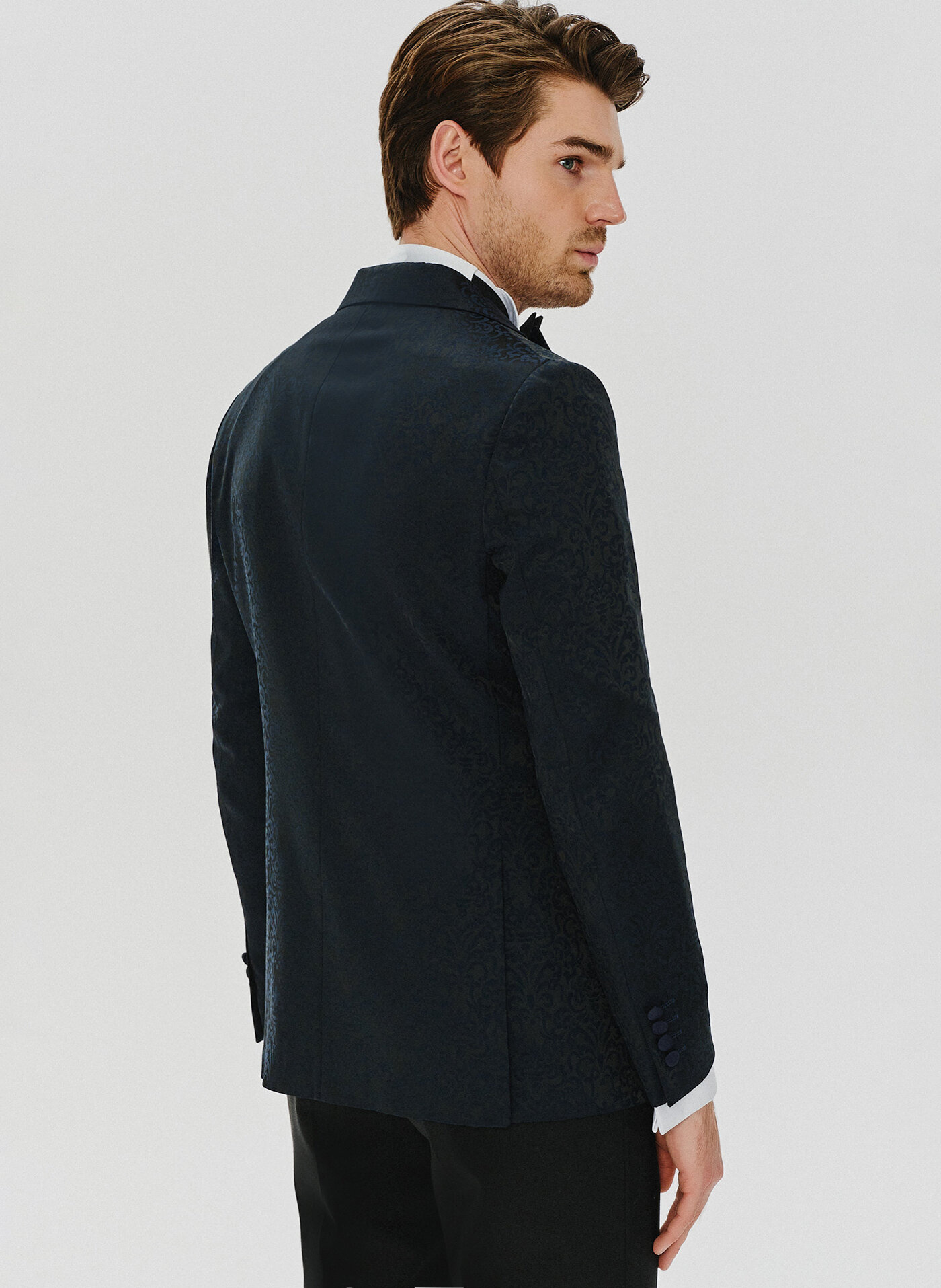 Granatowa żakardowa marynarka smokingowa - Pako Lorente