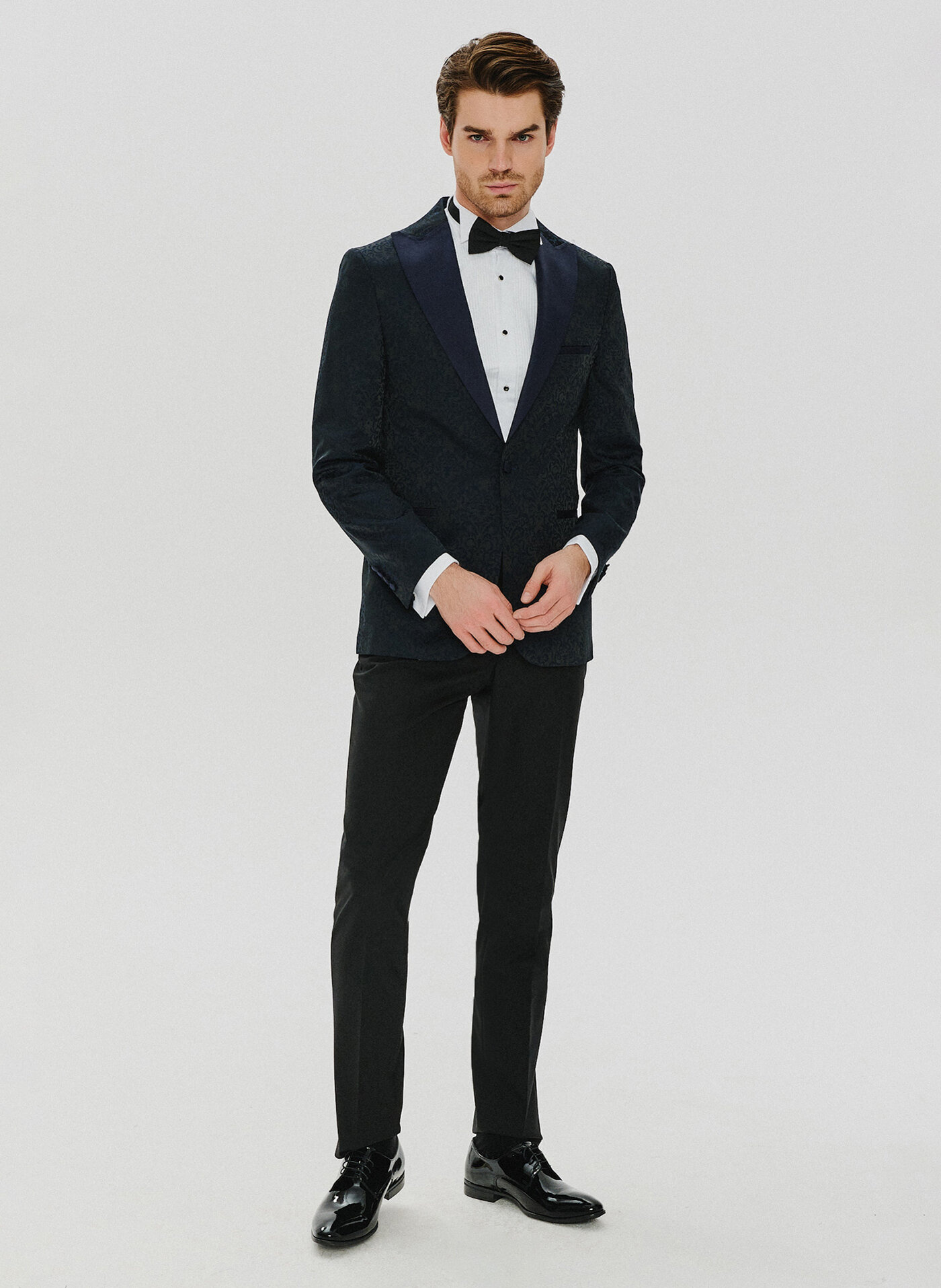 Granatowa żakardowa marynarka smokingowa - Pako Lorente