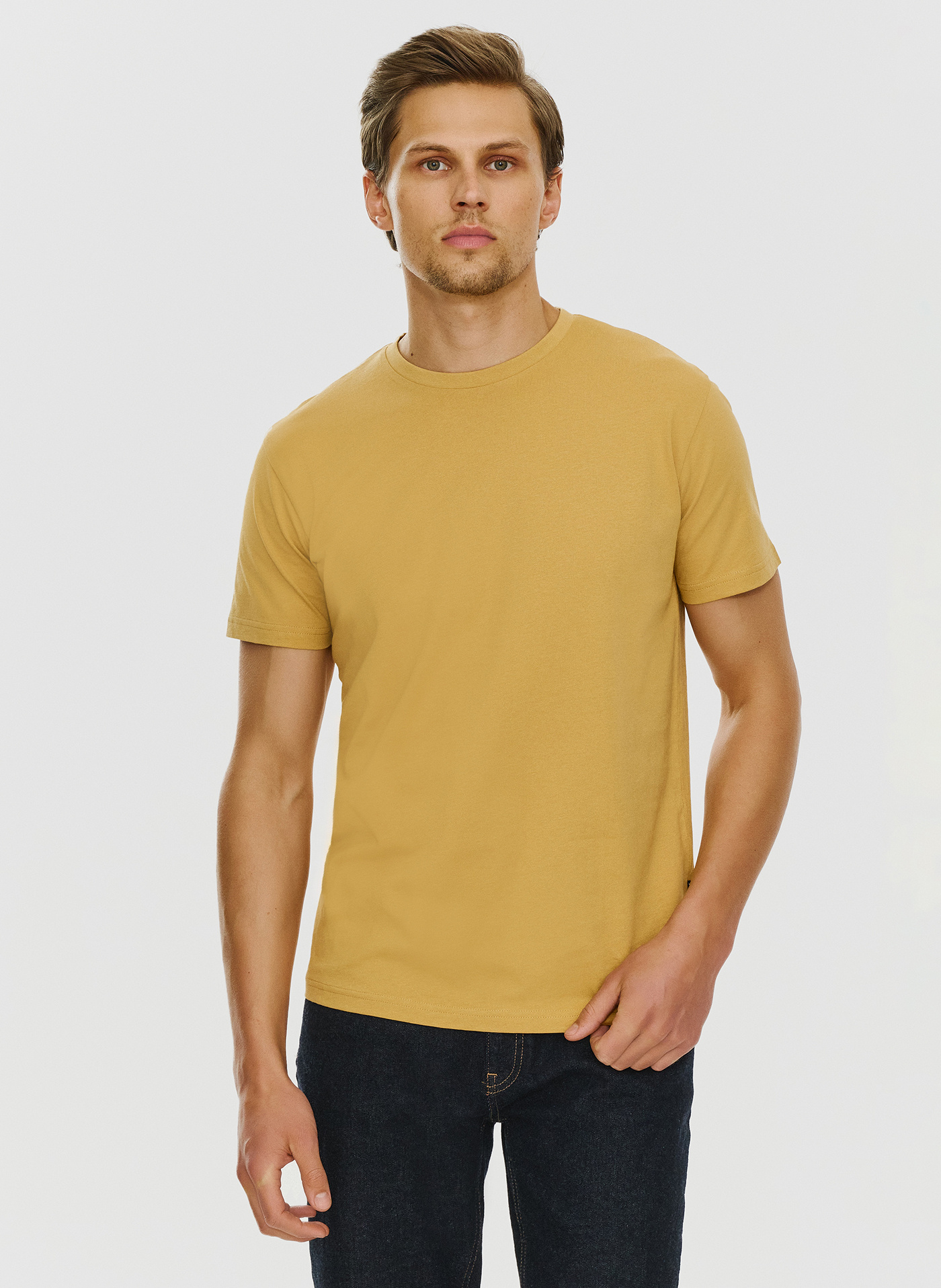 Bawełniany żółty t-shirt z okrągłym dekoltem - Pako Lorente