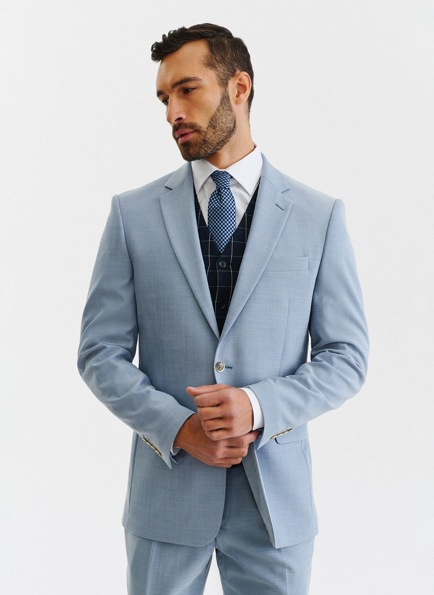 Błękitna marynarka garniturowa o widocznej strukturze - Pako Lorente