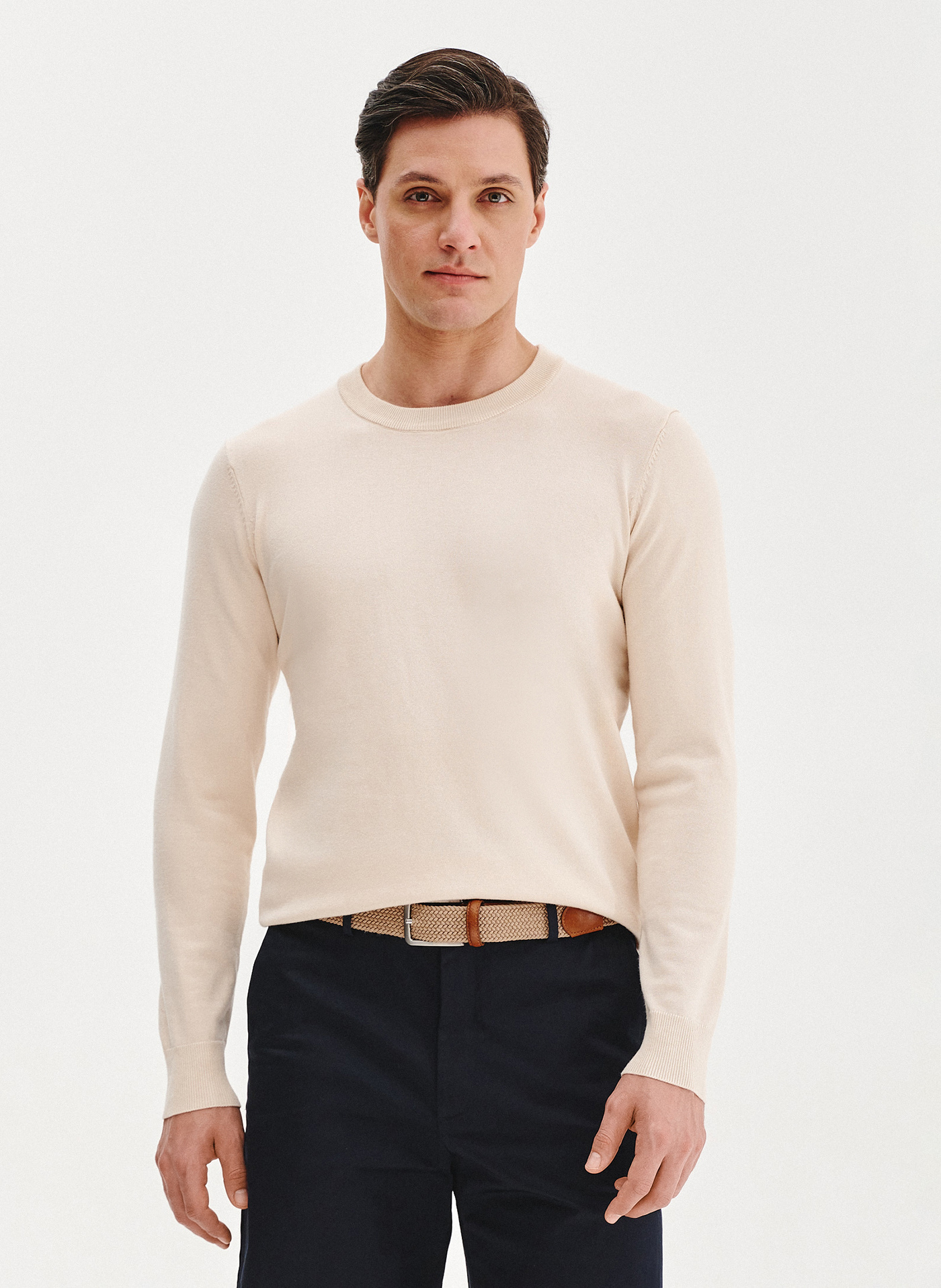 Beżowy sweter męski o-neck - Pako Lorente