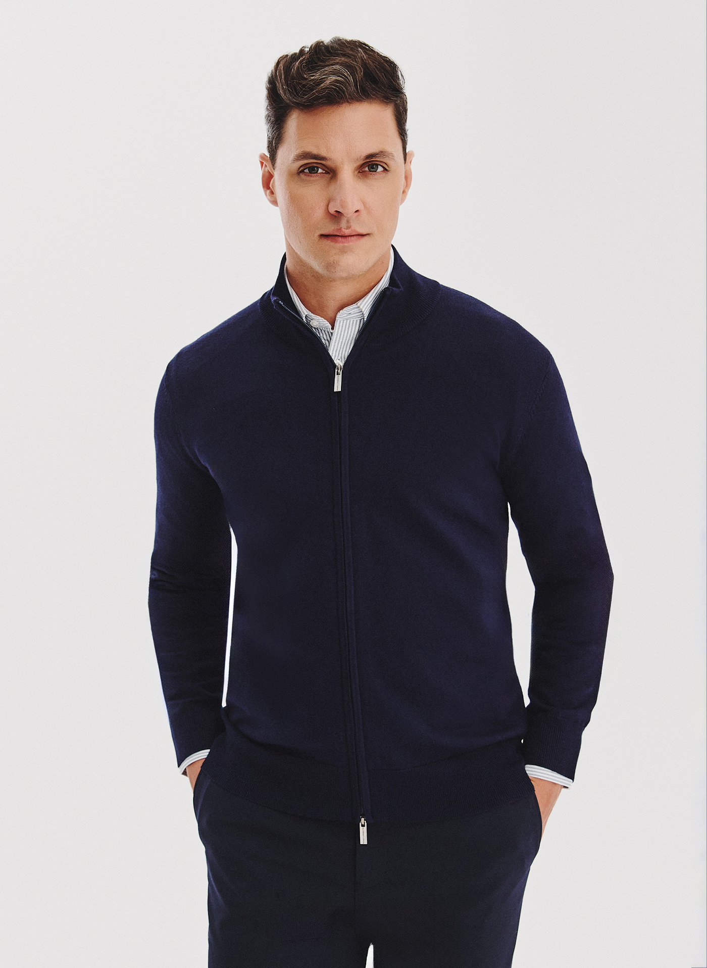 PAKO LORENTE - Granatowy rozpinany sweter męski - Pako Lorente