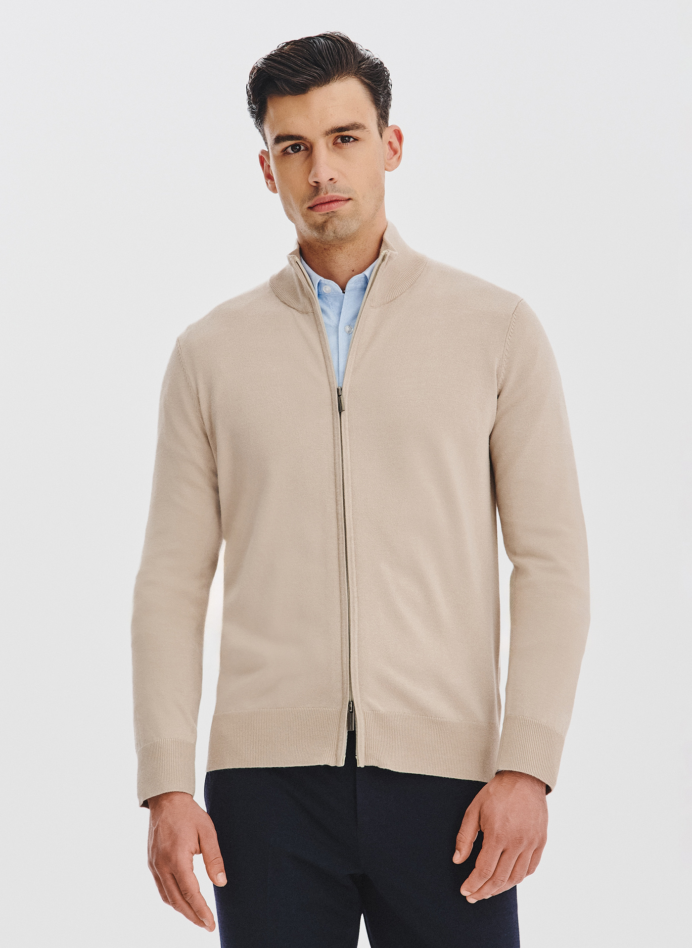 PAKO LORENTE - Beżowy rozpinany sweter męski - Pako Lorente