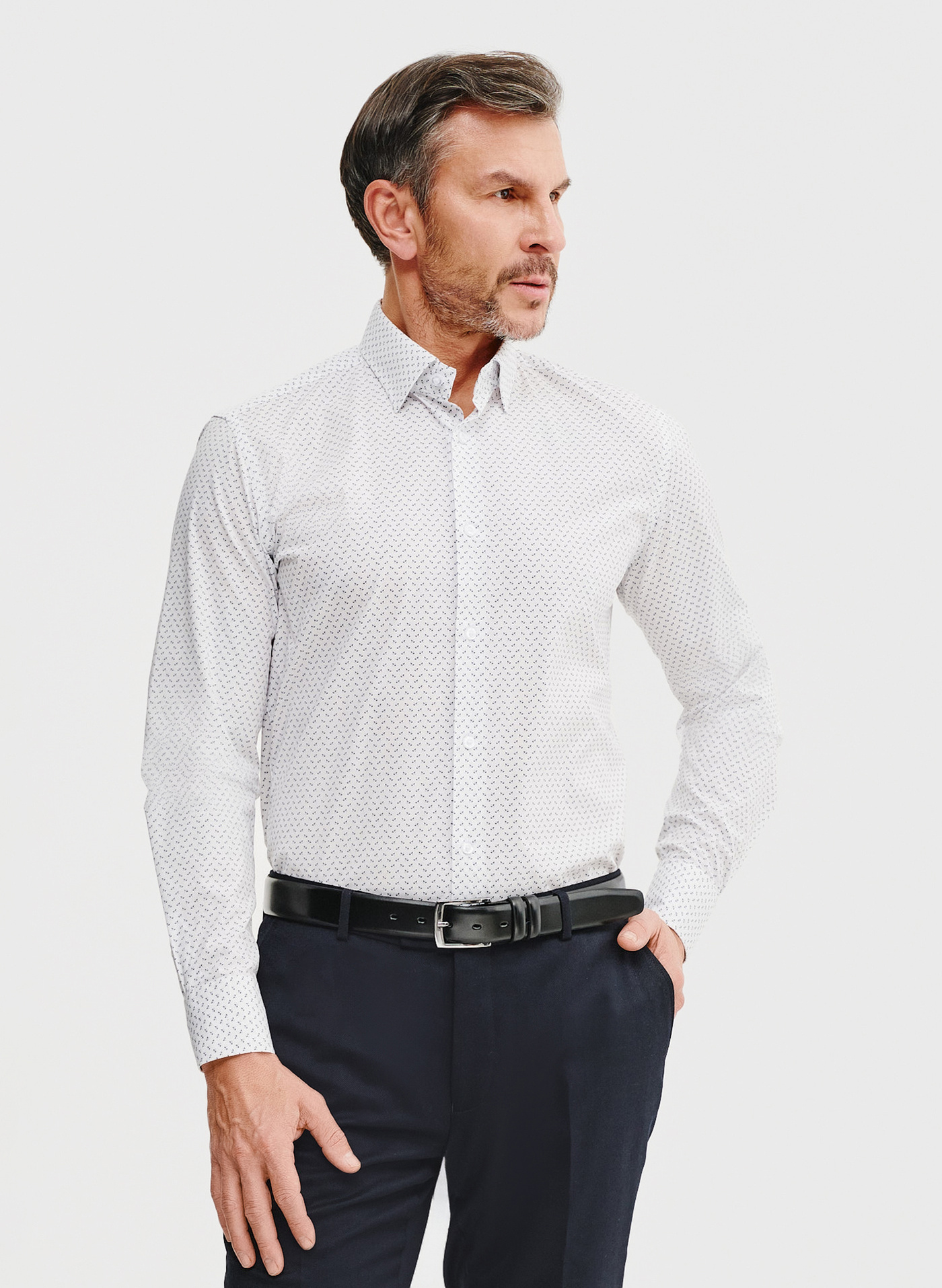 Biała koszula męska w mikrowzór - Pako Lorente