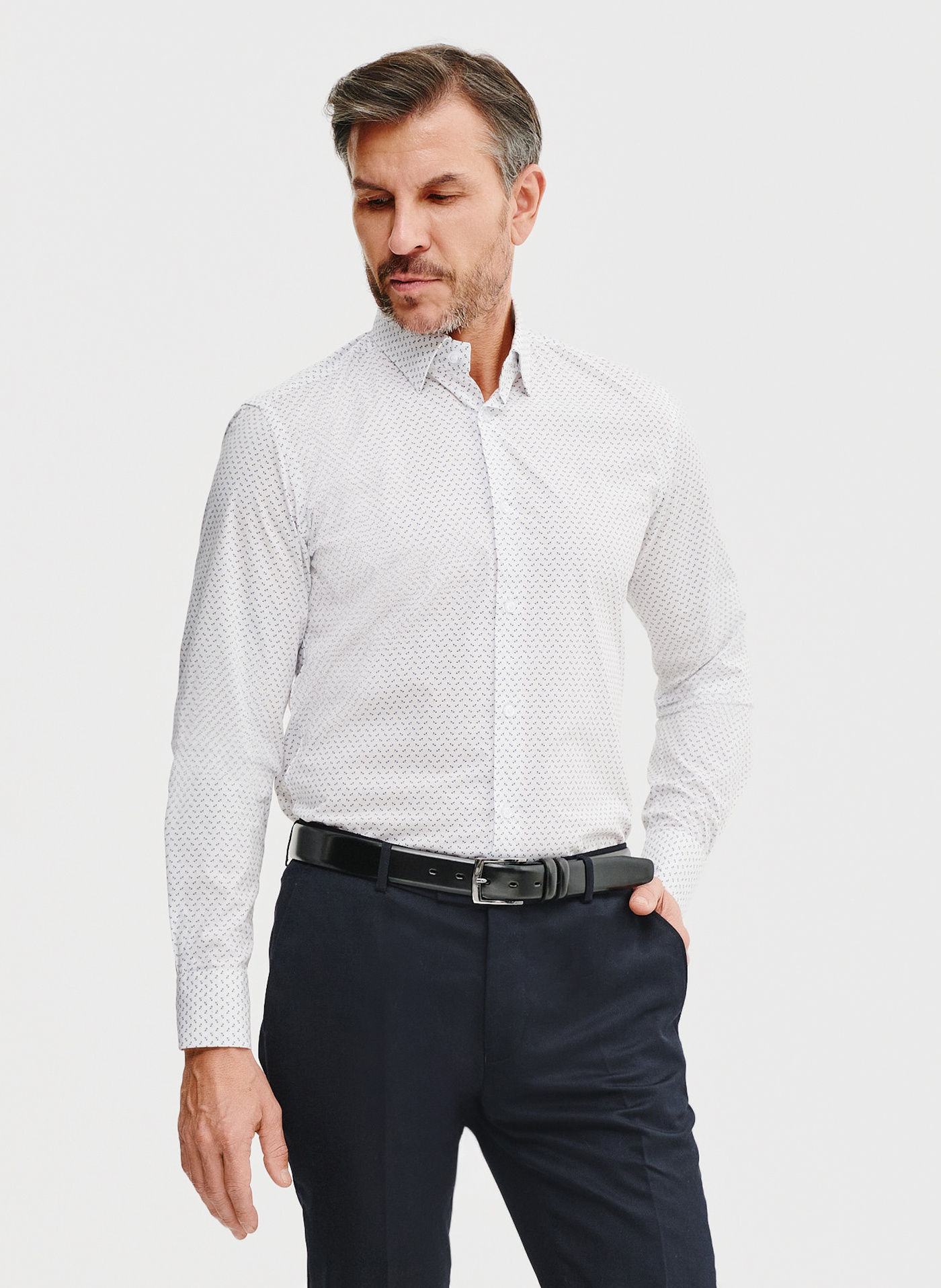 Biała koszula męska w mikrowzór - Pako Lorente