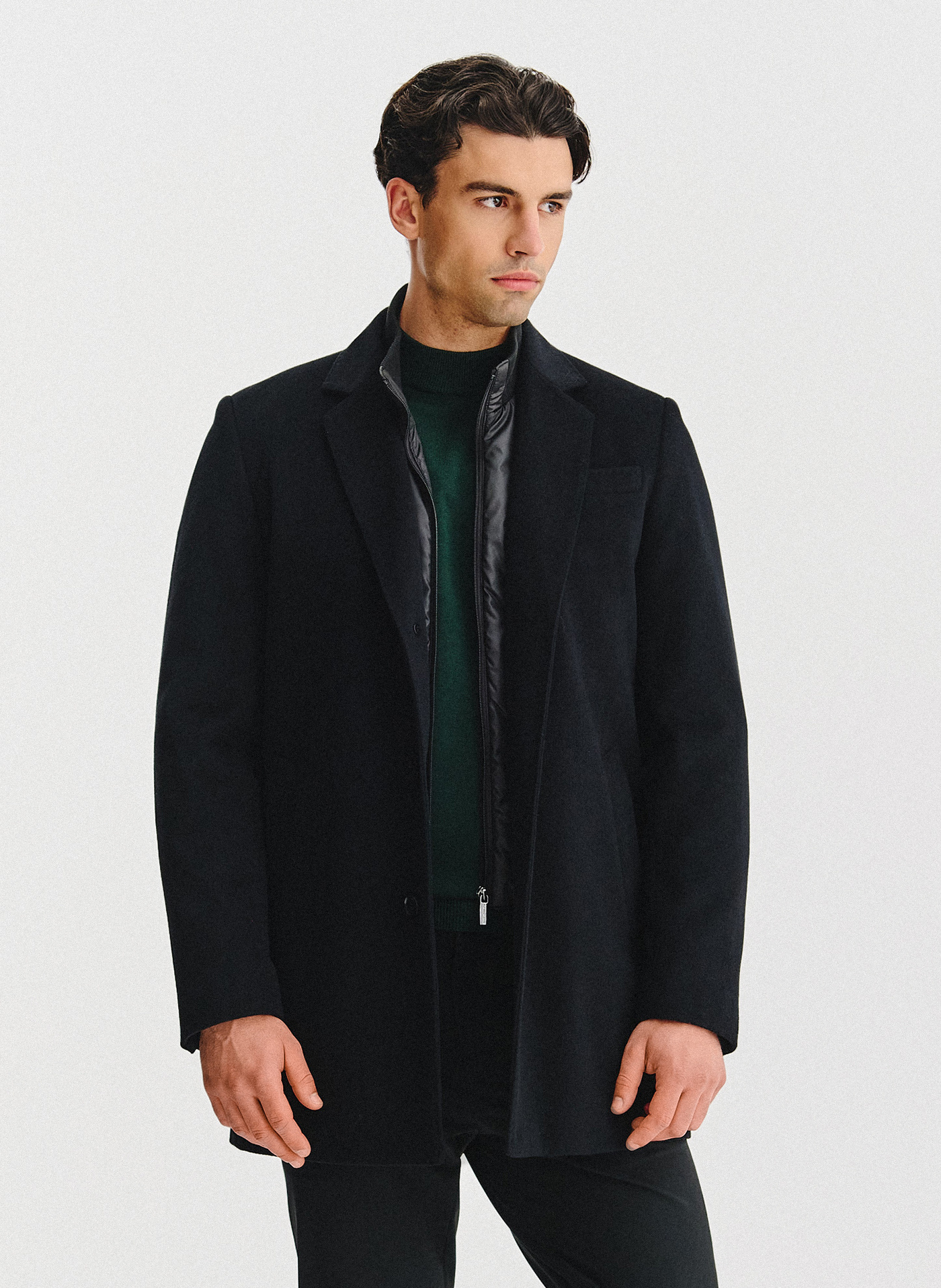 Czarny płaszcz męski z wełną - Pako Lorente