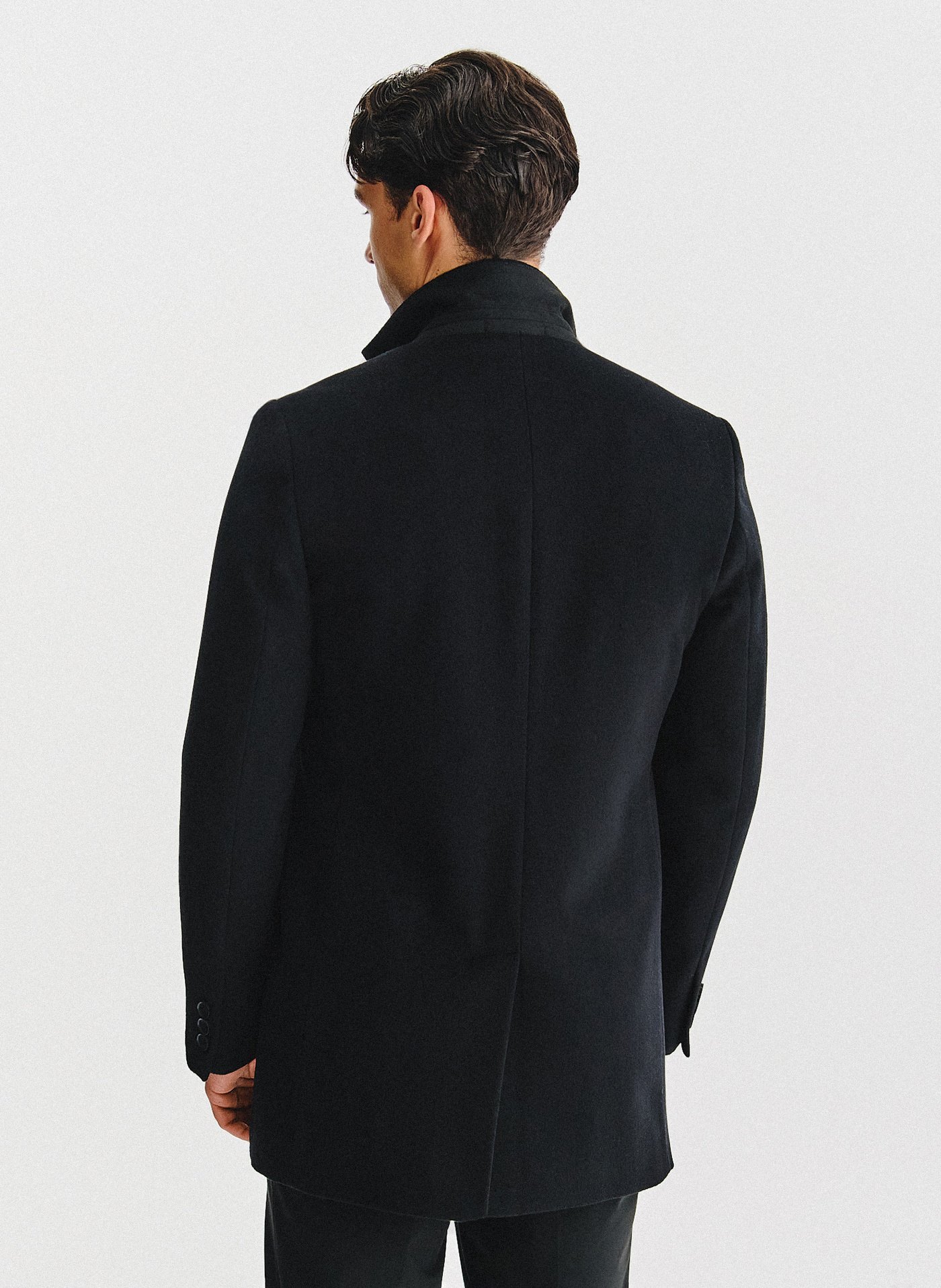 Czarny płaszcz męski z wełną - Pako Lorente