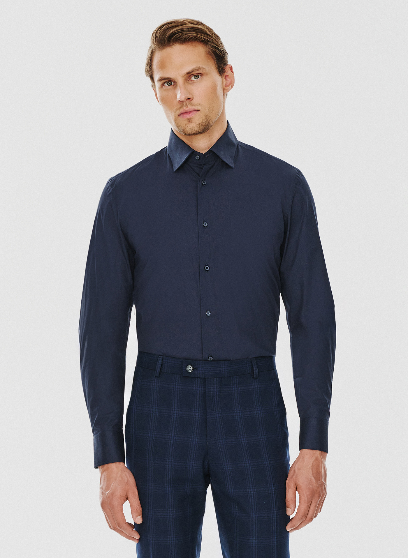 Granatowa koszula męska długi rękaw - Pako Lorente
