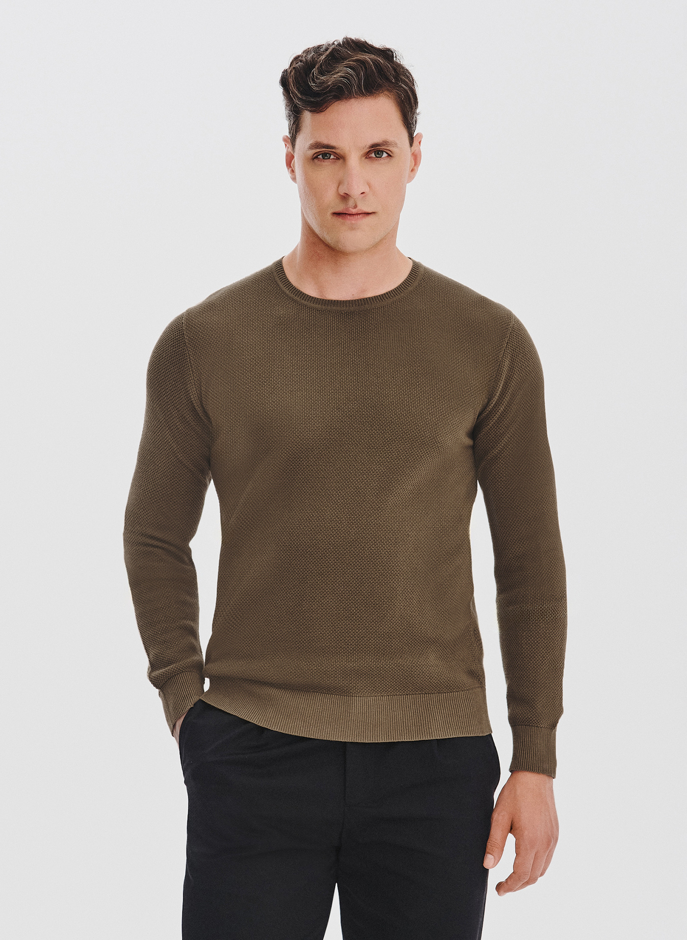 PAKO LORENTE - Brązowy sweter męski o-neck - Pako Lorente