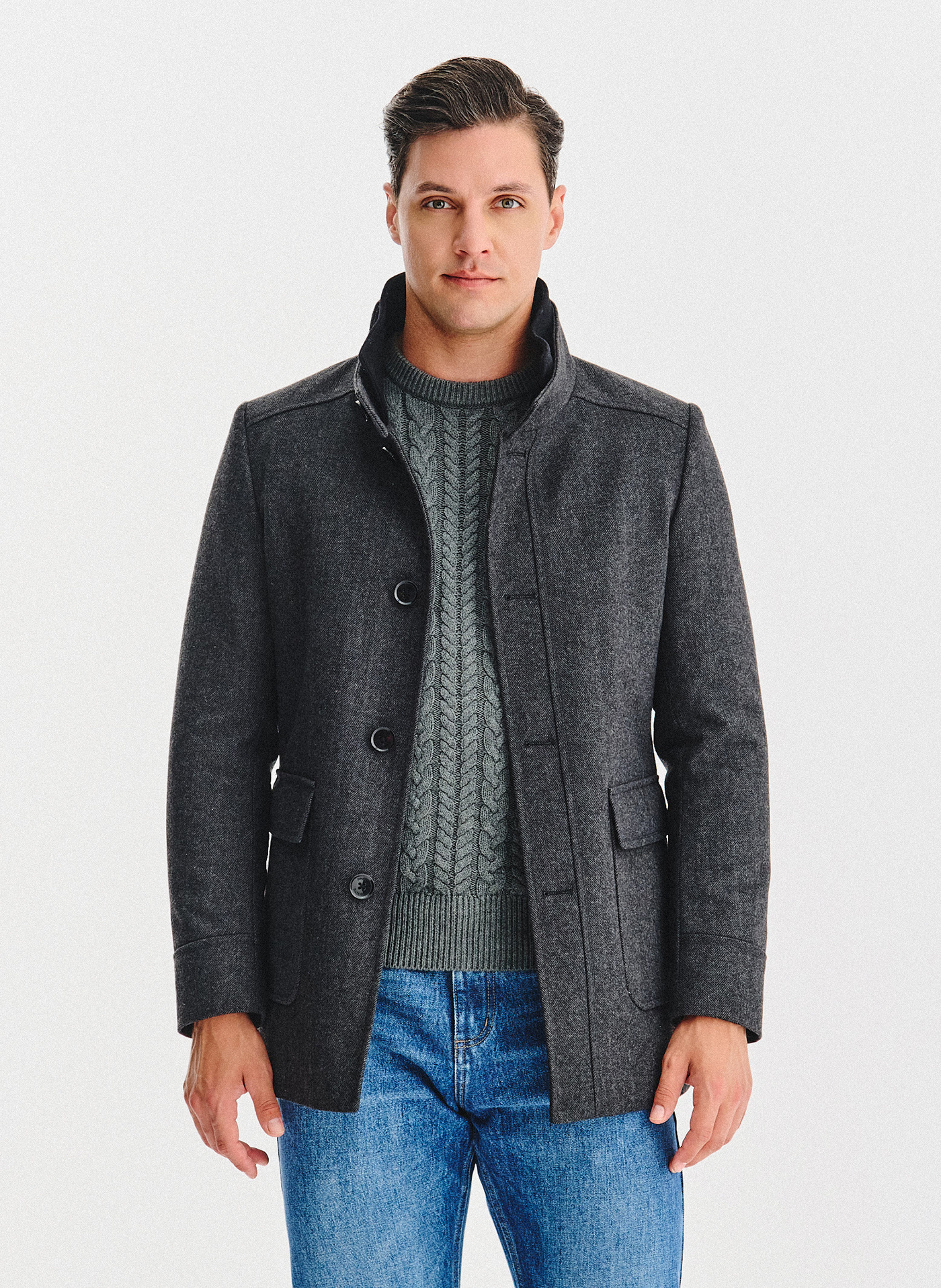 PAKO LORENTE - Szary płaszcz zapinany na guziki - Pako Lorente