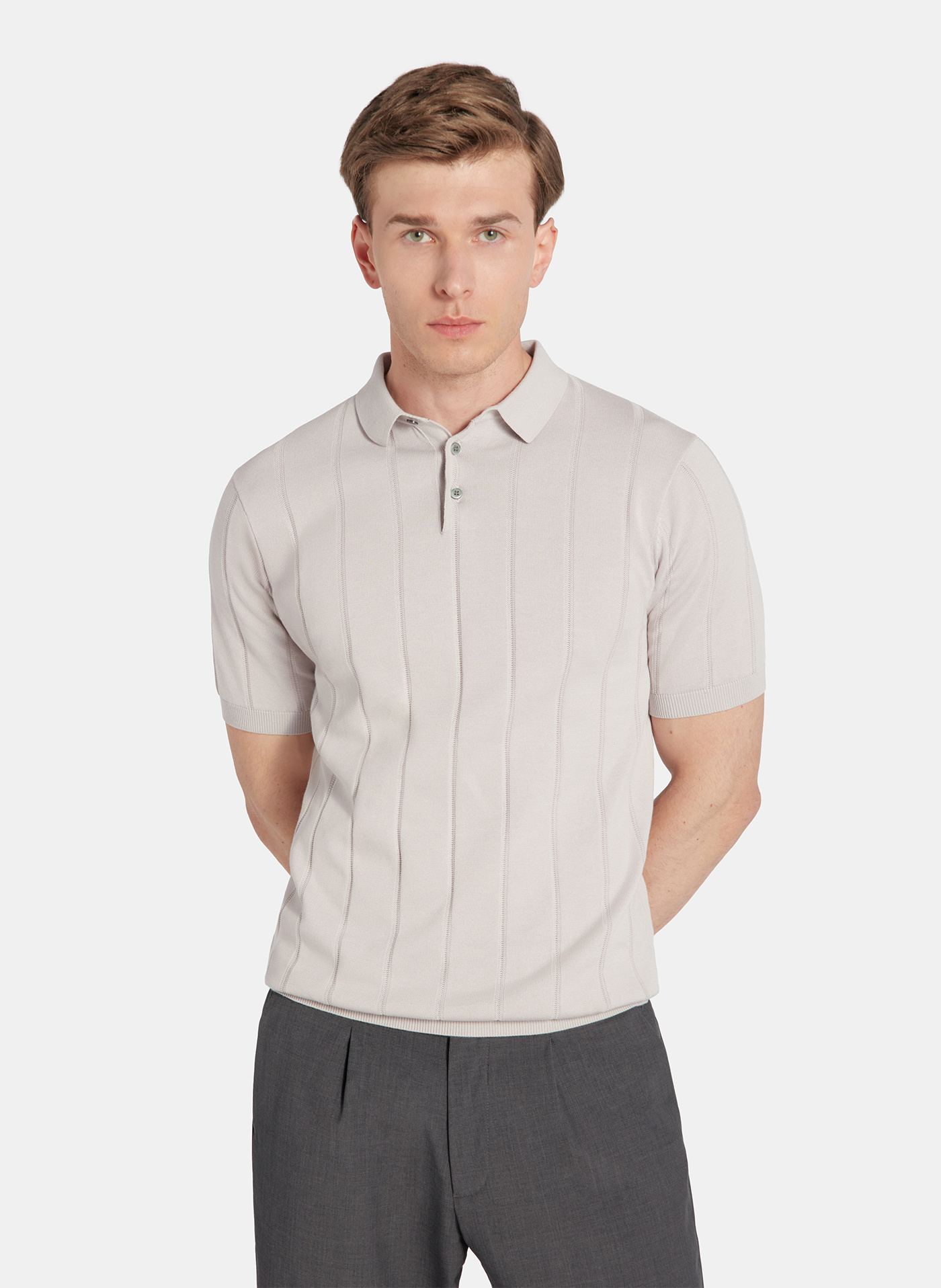 PAKO LORENTE - Beżowe polo swetrowe w prążek - Pako Lorente