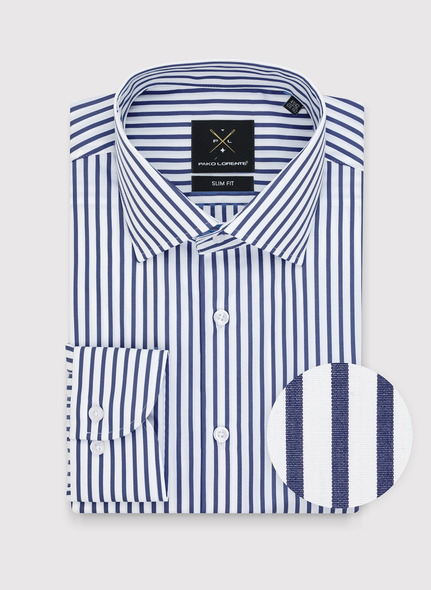 Bawełniana koszula męska w granatowe paski - Pako Lorente