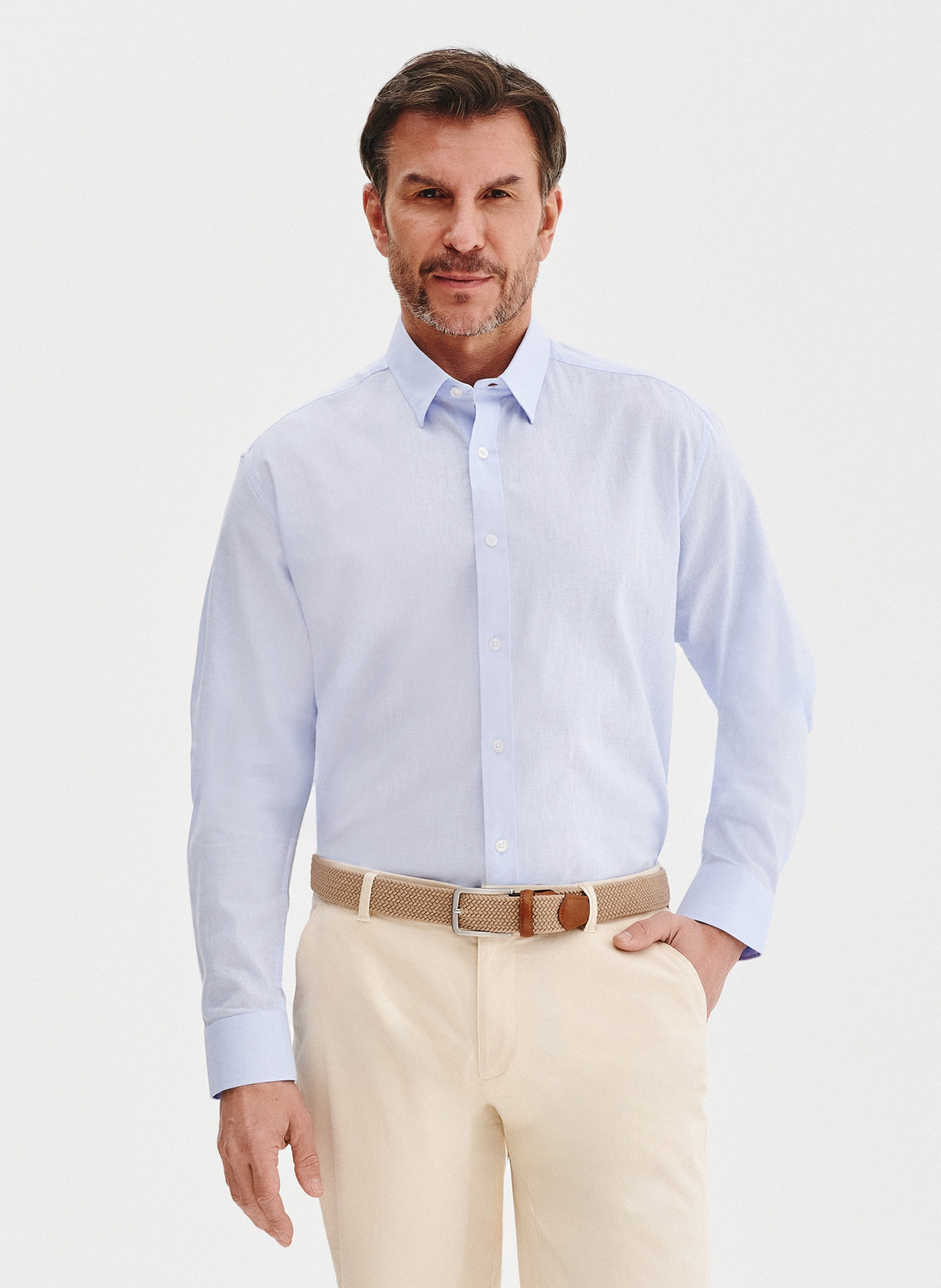 PAKO LORENTE - Niebieska koszula męska z lnem - Pako Lorente