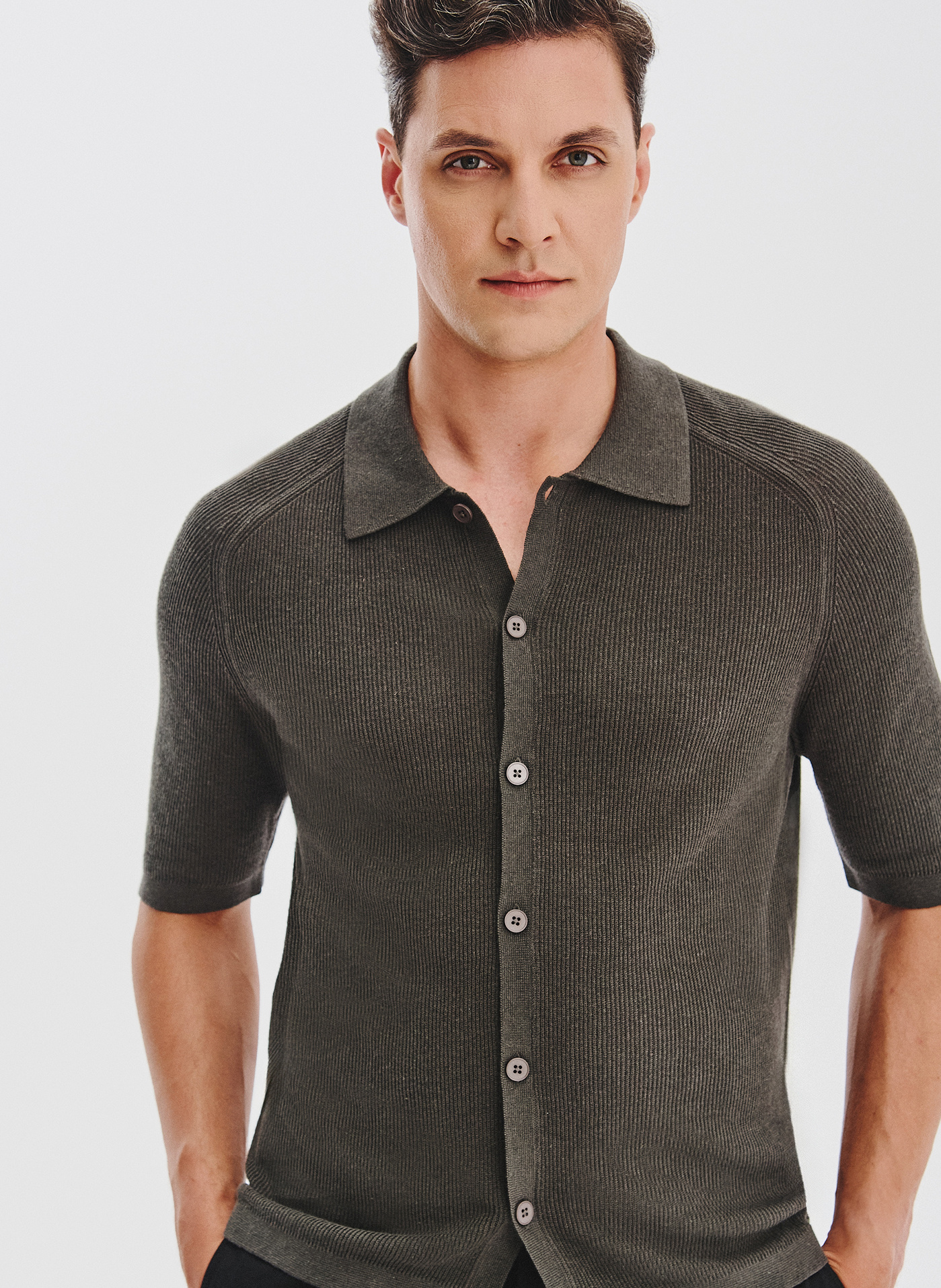 PAKO LORENTE - Zielone swetrowe polo z lnem - Pako Lorente