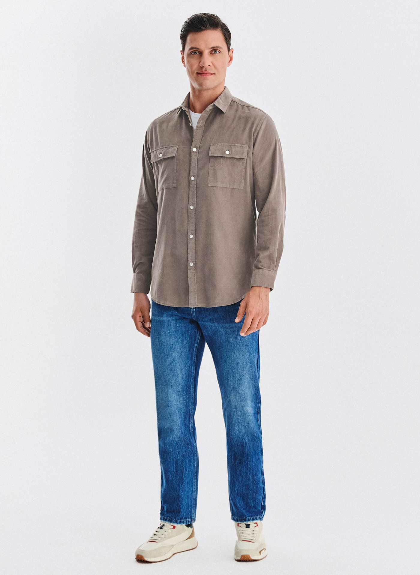 PAKO LORENTE - Brązowa koszula sztruksowa z kieszeniami na piersi - Pako Lorente