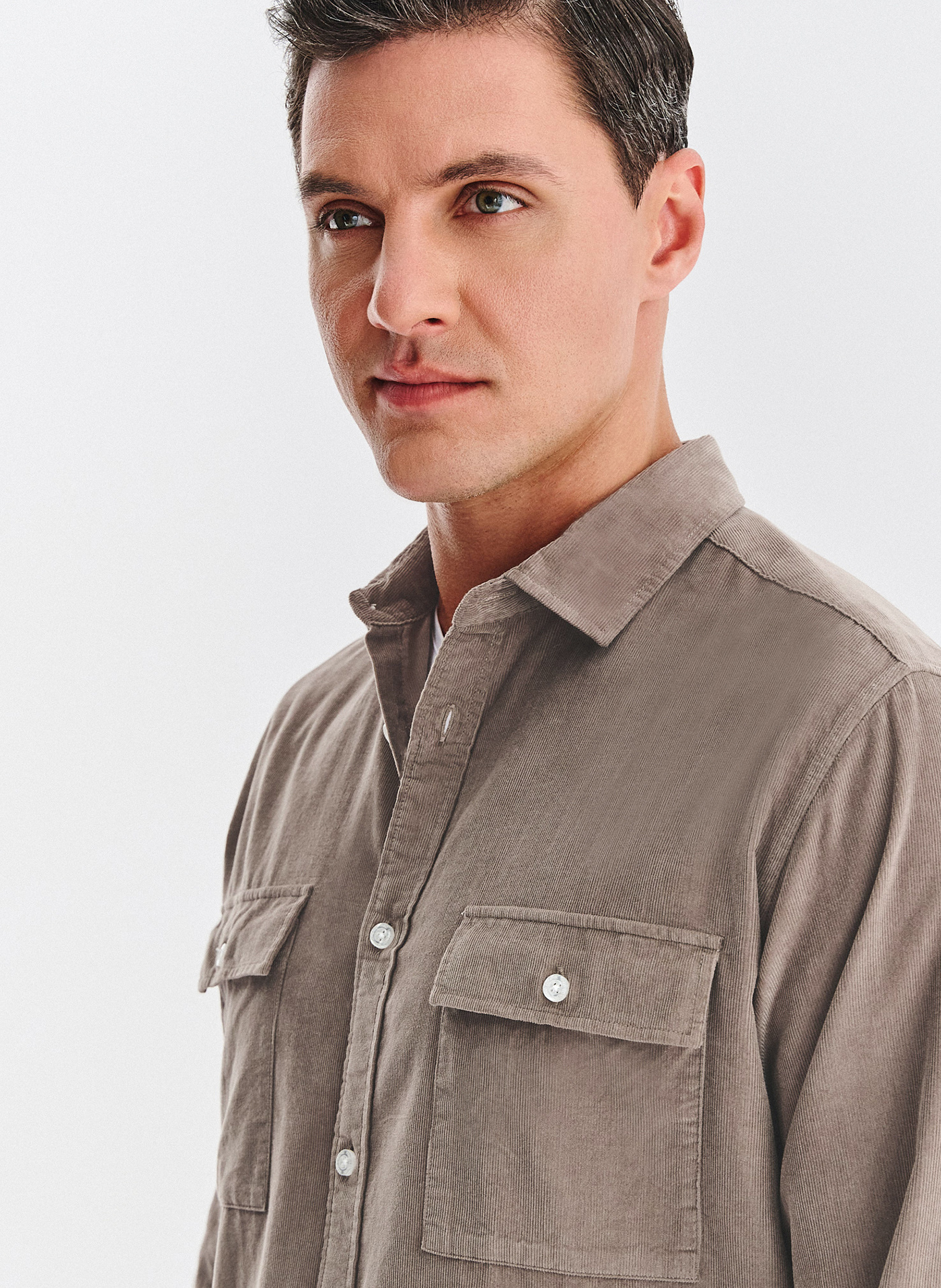 PAKO LORENTE - Brązowa koszula sztruksowa z kieszeniami na piersi - Pako Lorente