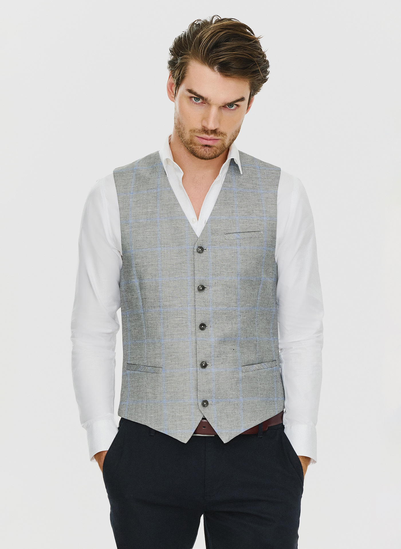 Męska szara kamizelka w kratę - Pako Lorente