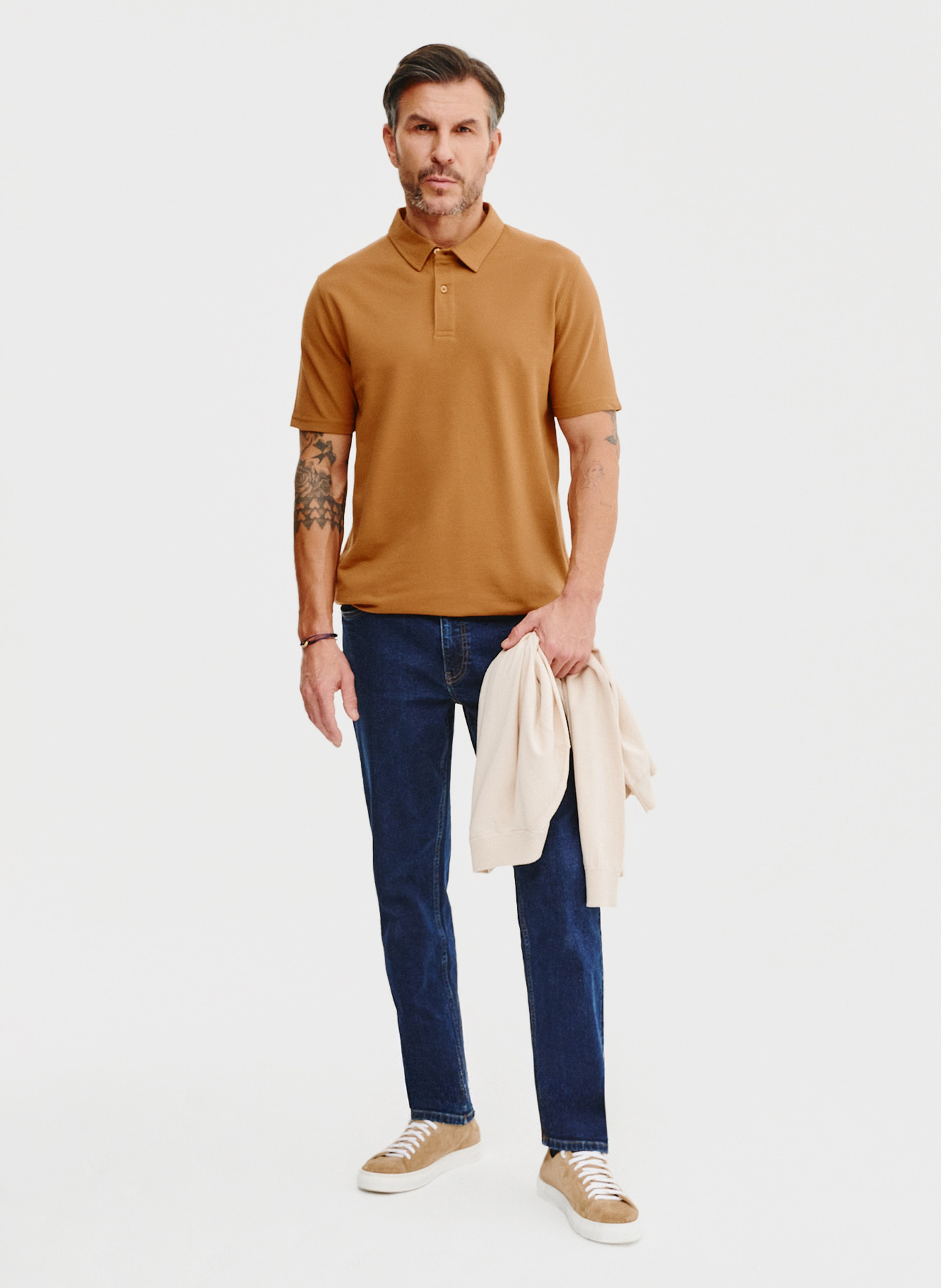 Męski t-shirt polo w kolorze beżowym - Pako Lorente