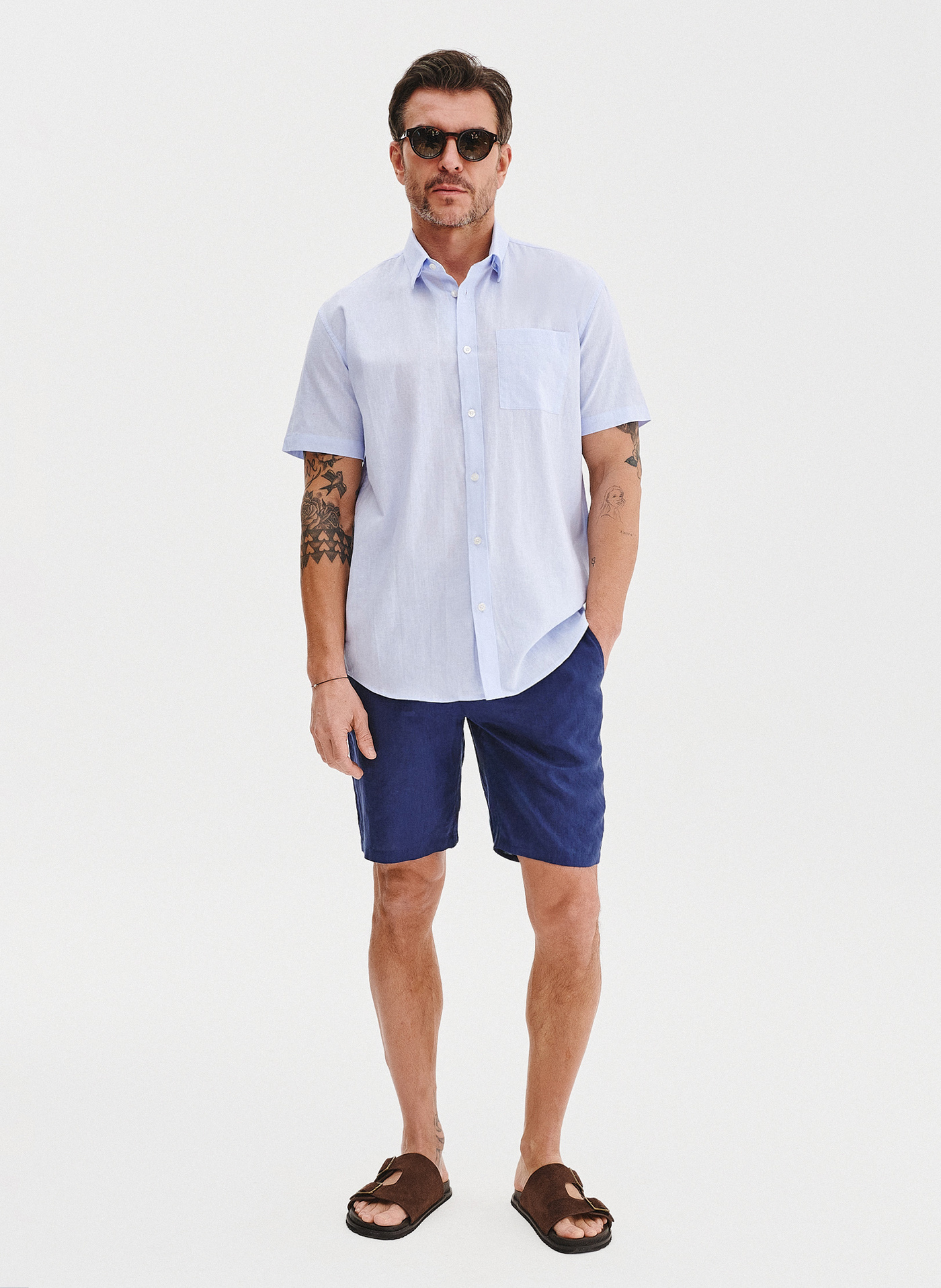 PAKO LORENTE - Lniana niebieska koszula z krótkim rękawem - Pako Lorente