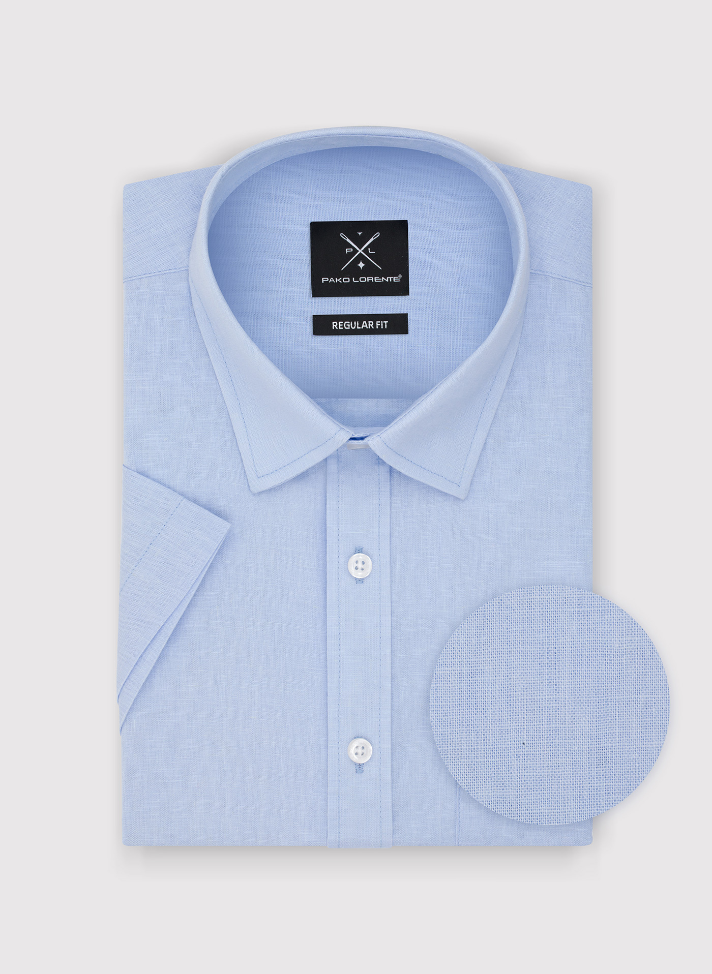 PAKO LORENTE - Lniana niebieska koszula z krótkim rękawem - Pako Lorente
