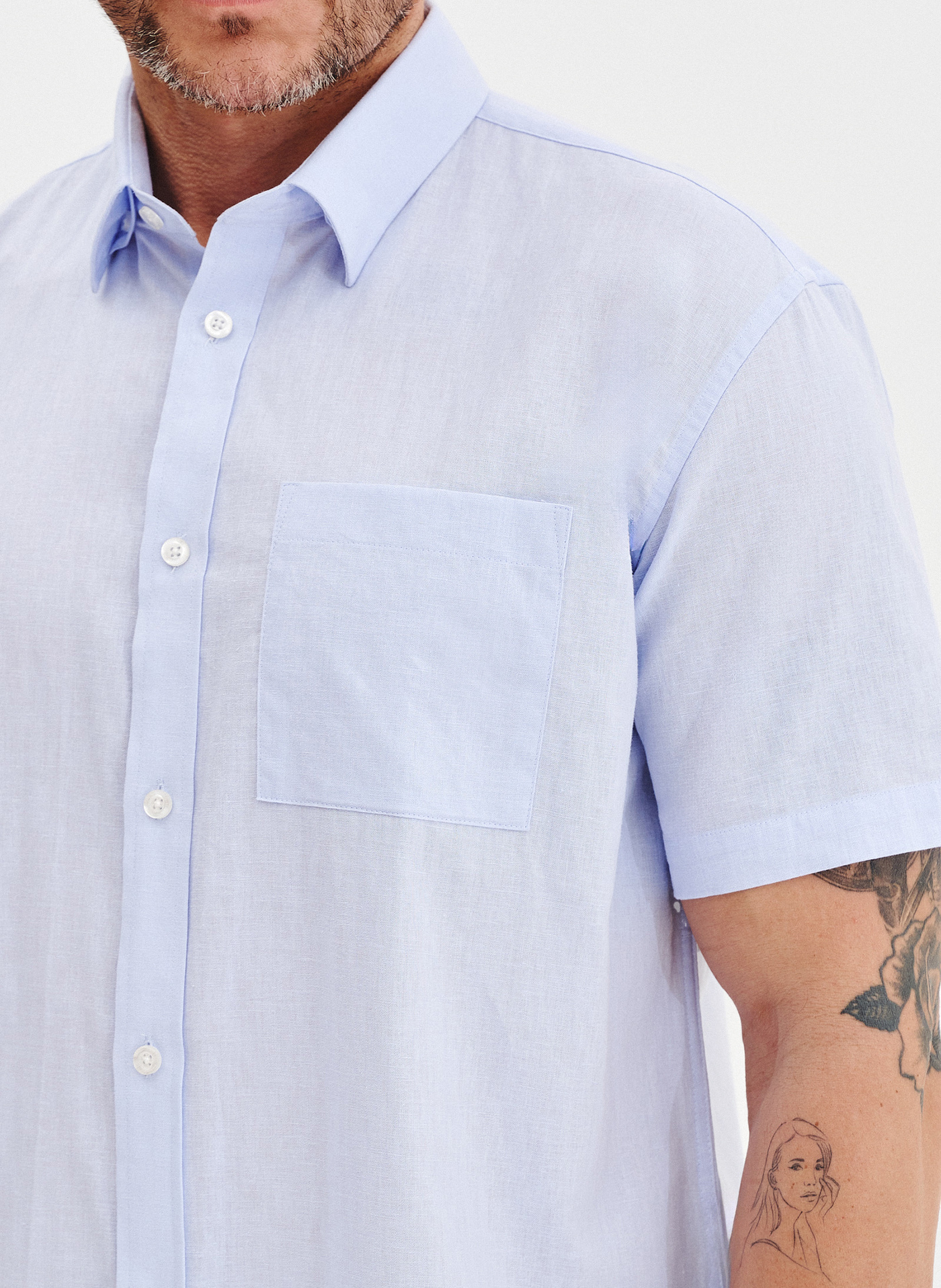 PAKO LORENTE - Lniana niebieska koszula z krótkim rękawem - Pako Lorente