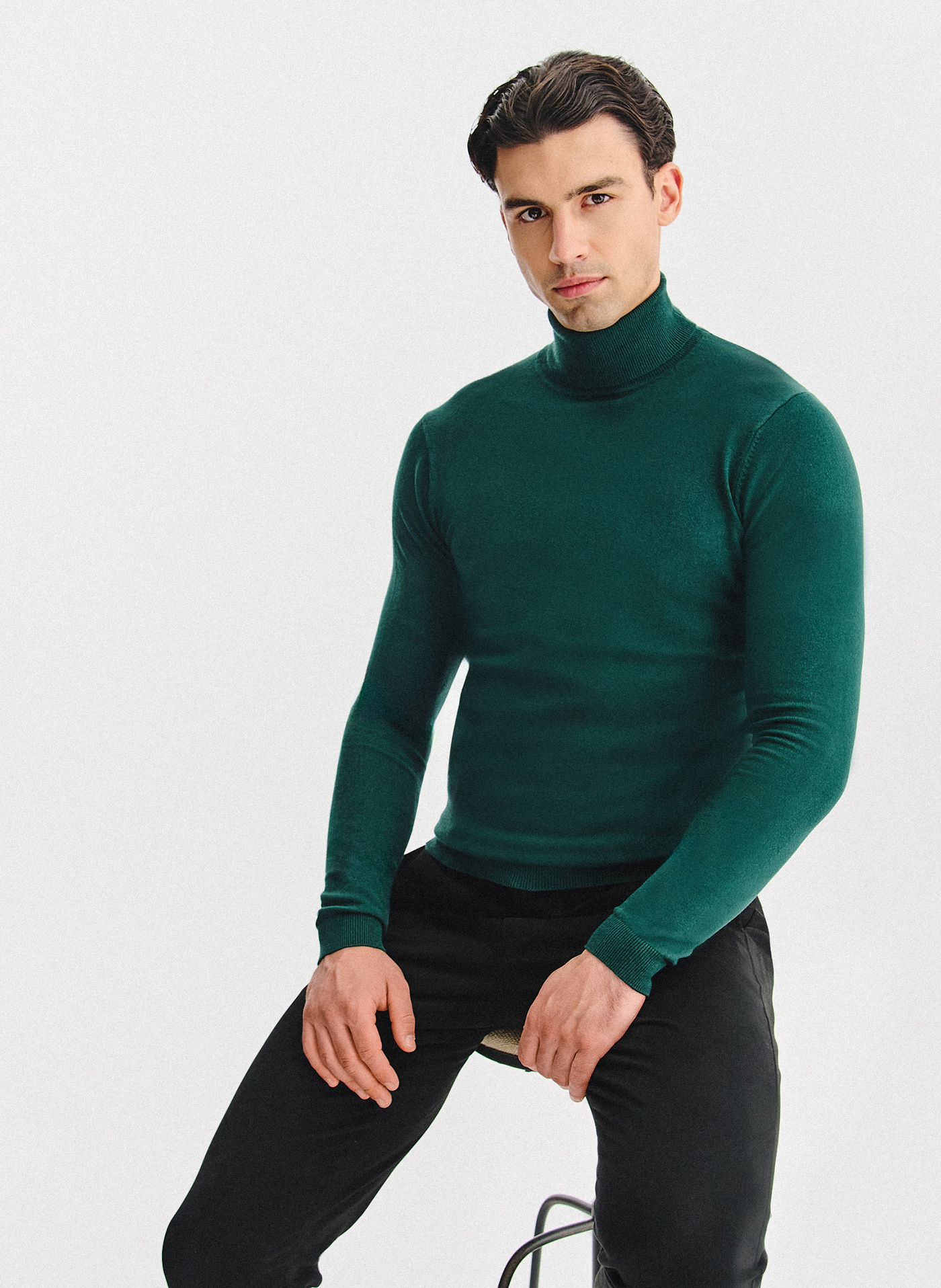 PAKO LORENTE - Ciemnozielony gładki golf męski - Pako Lorente