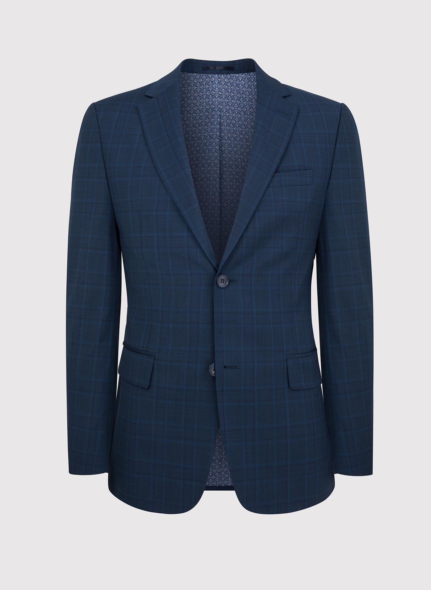 Granatowa marynarka garniturowa w delikatną niebieską kratkę - Pako Lorente