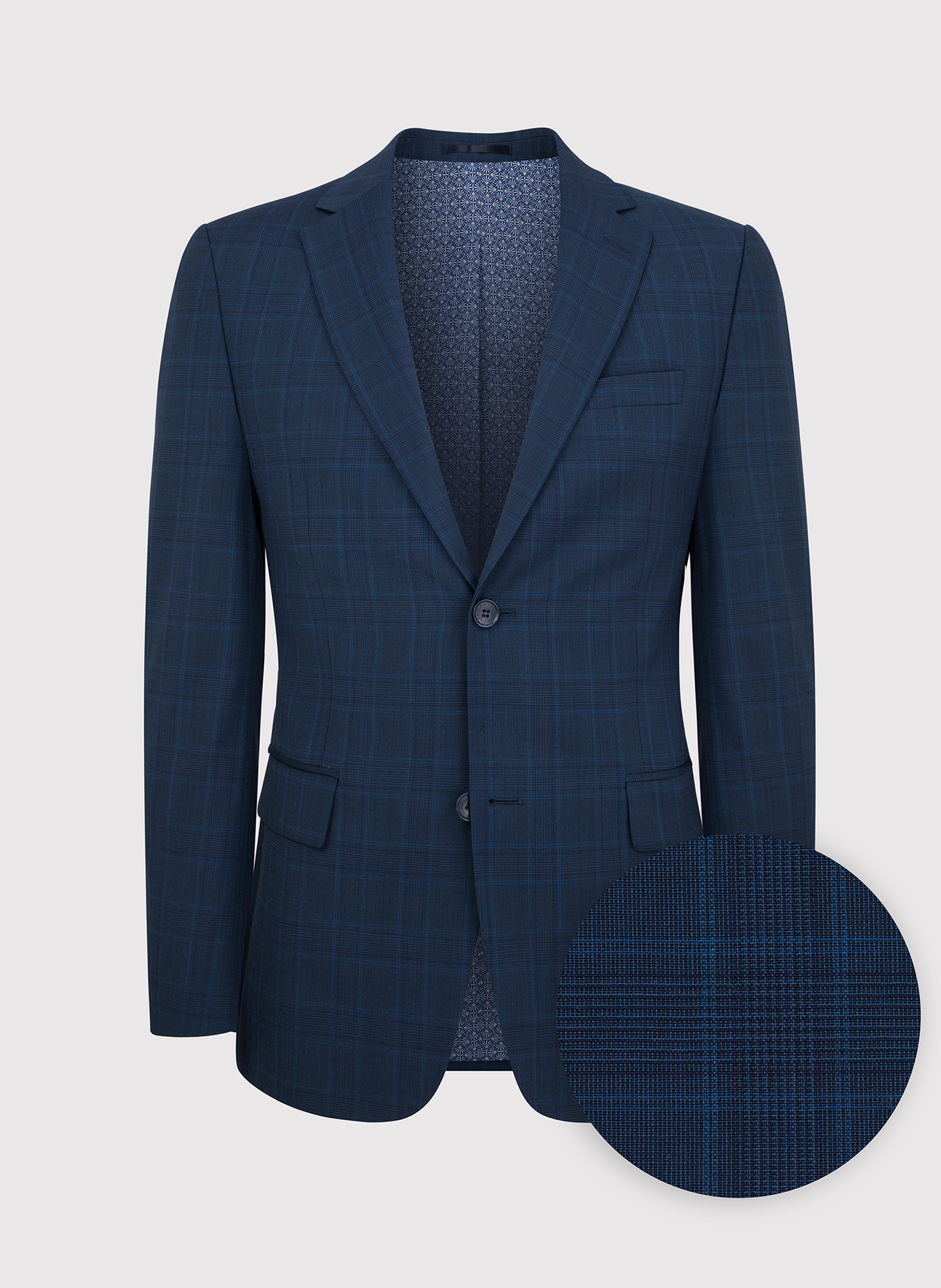 Granatowa marynarka garniturowa w delikatną niebieską kratkę - Pako Lorente