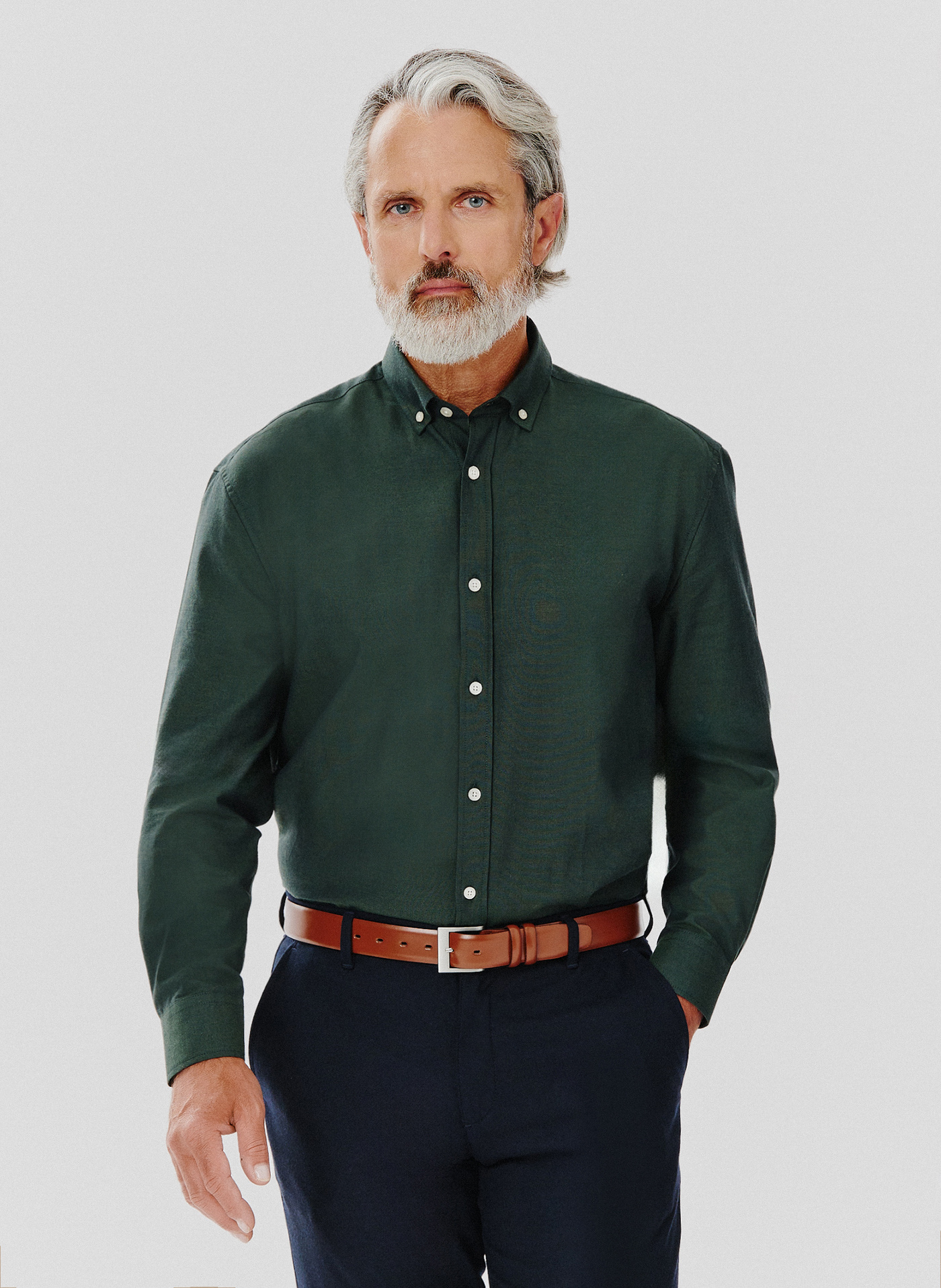 Gładka koszula męska zielona długi rękaw - Pako Lorente