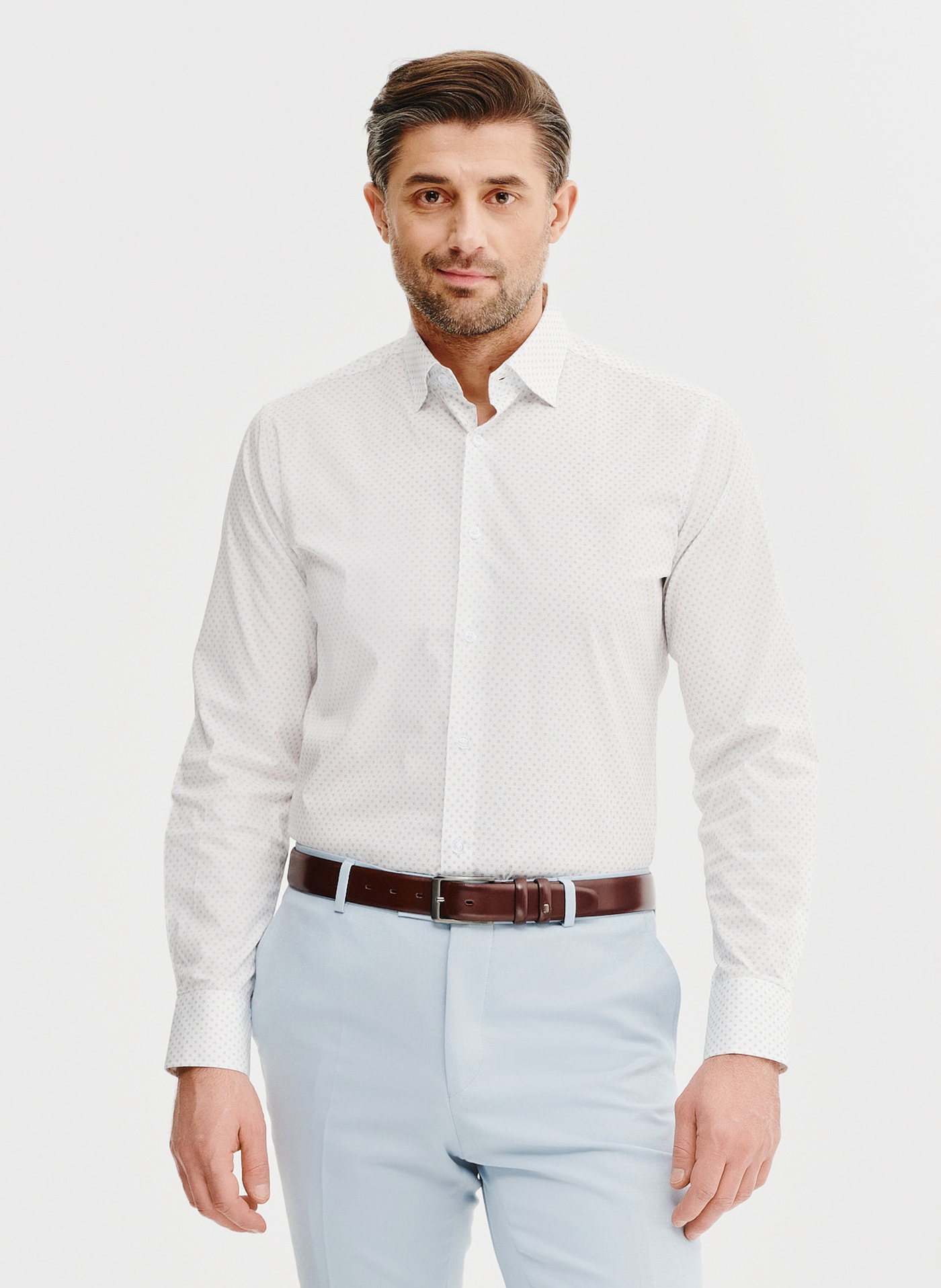 Biała koszula męska w mikrowzór - Pako Lorente