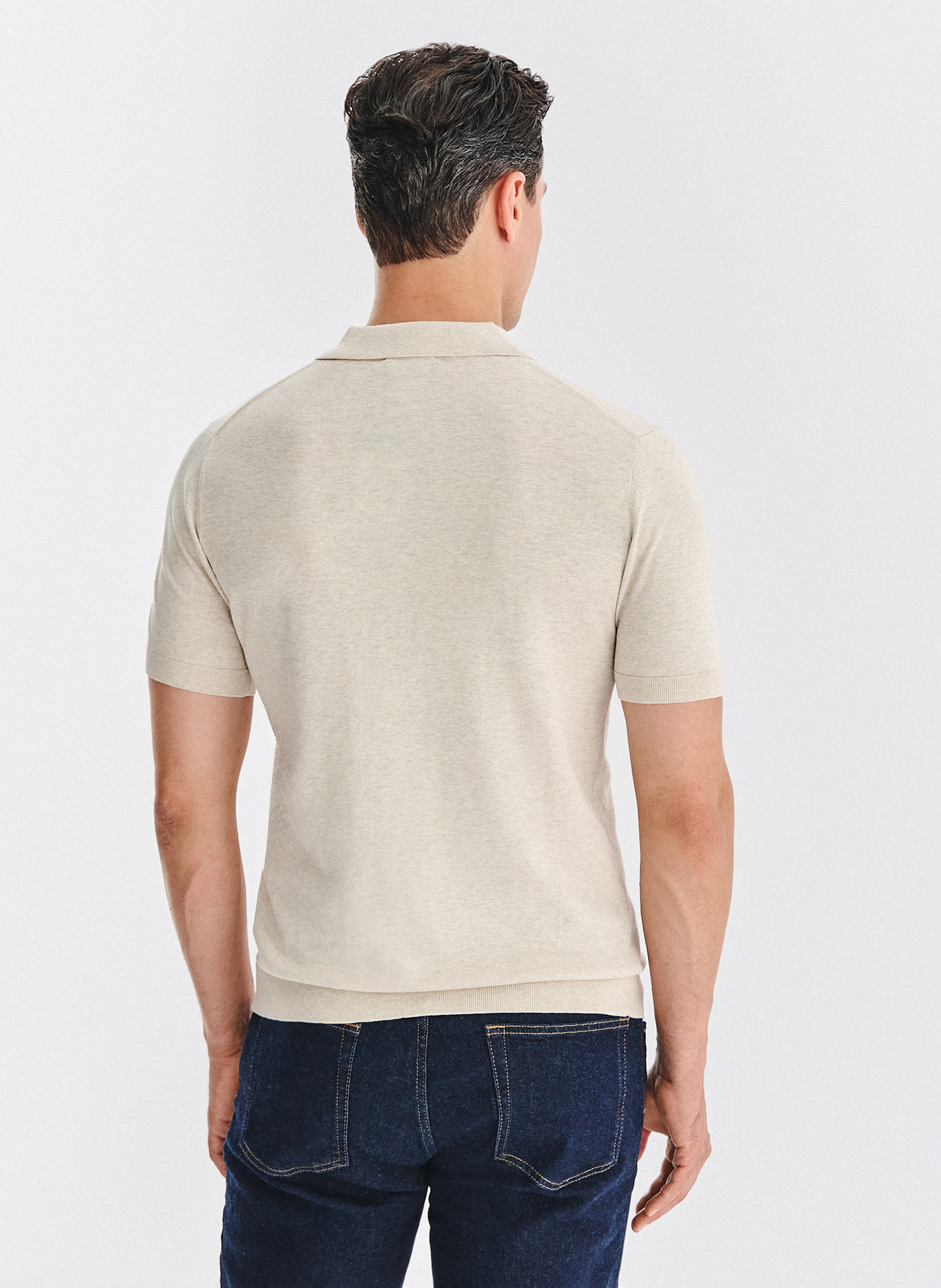 PAKO LORENTE - Beżowy swetrowy t-shirt polo - Pako Lorente