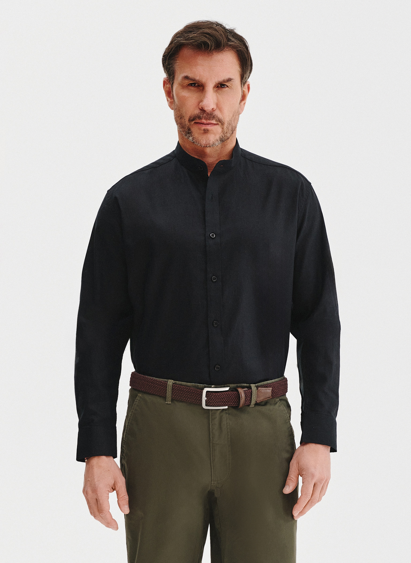 PAKO LORENTE - czarna koszula męska z lnu i bawełny - Pako Lorente