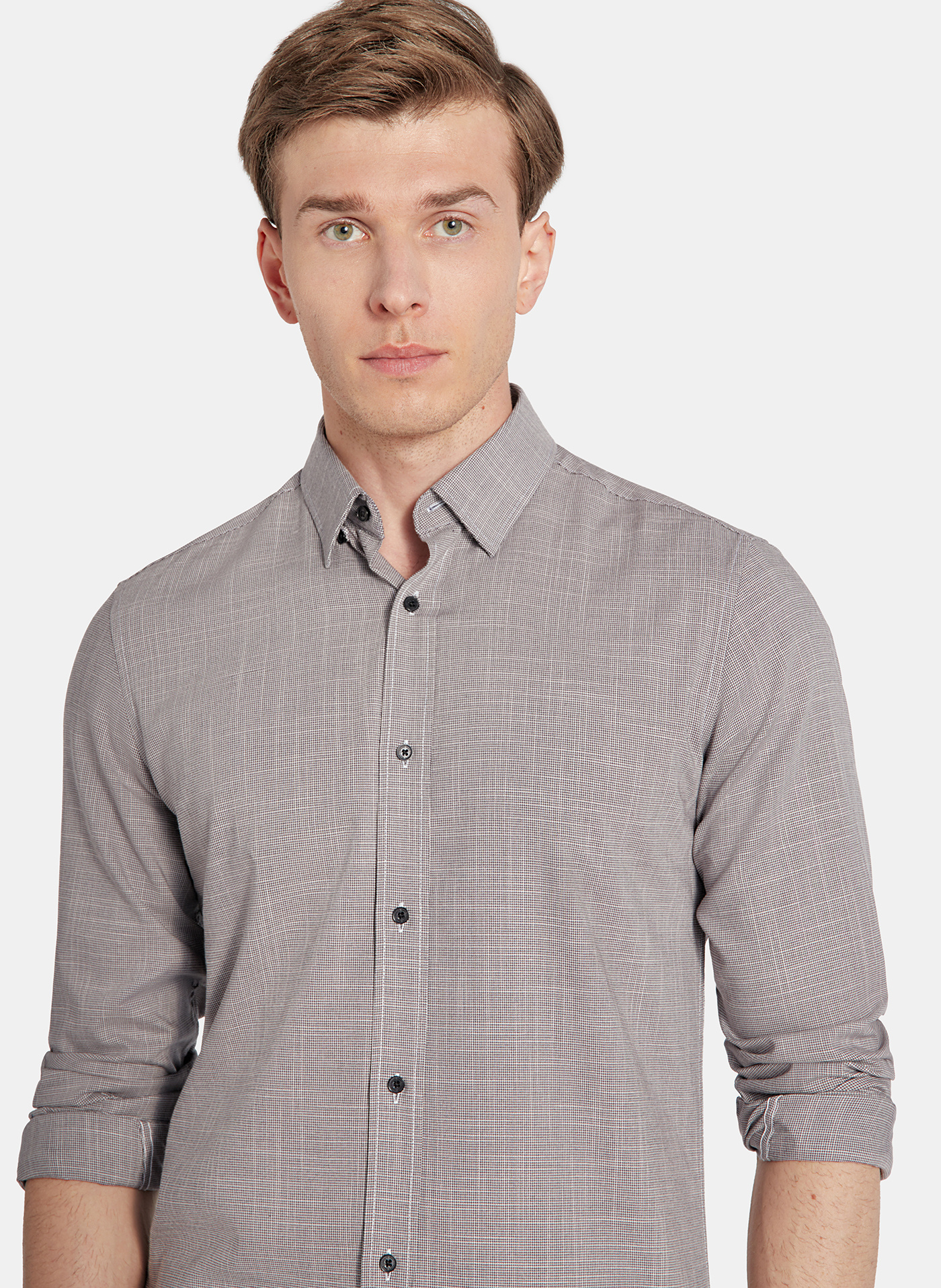 PAKO LORENTE - Brązowa koszula w drobną kratę - Pako Lorente