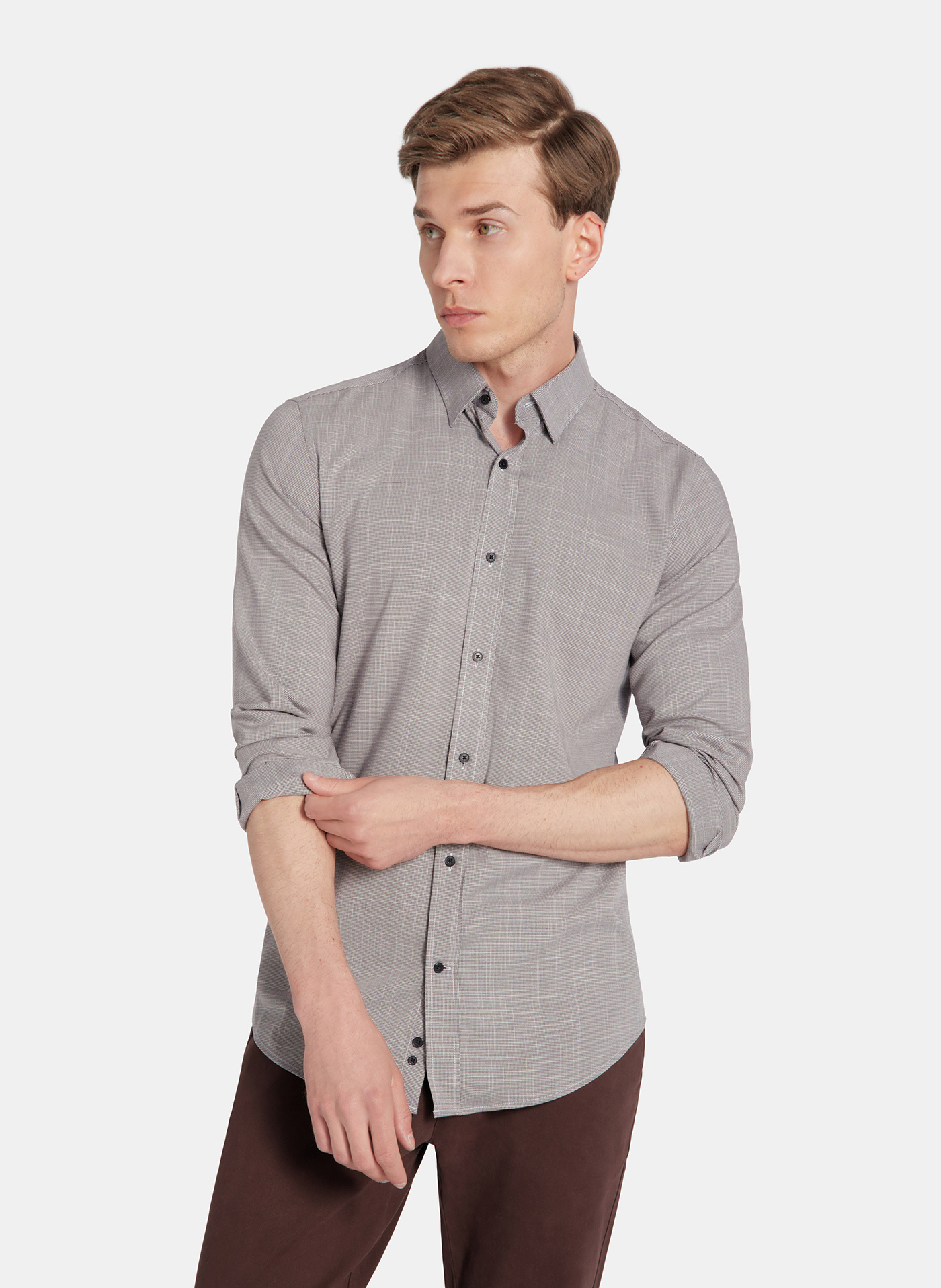 PAKO LORENTE - Brązowa koszula w drobną kratę - Pako Lorente