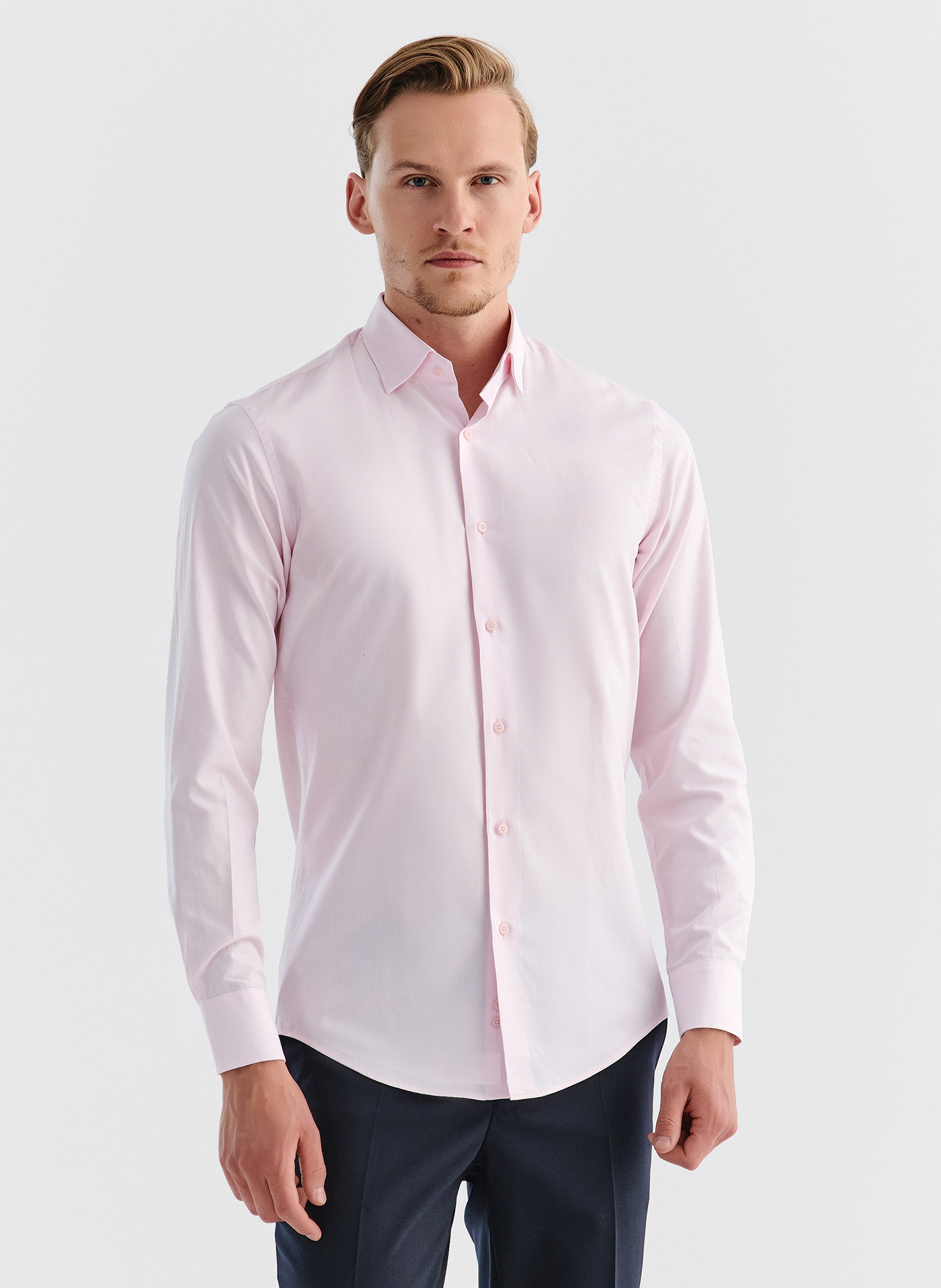 Gładka elegancka koszula męska w kolorze różowym - Pako Lorente