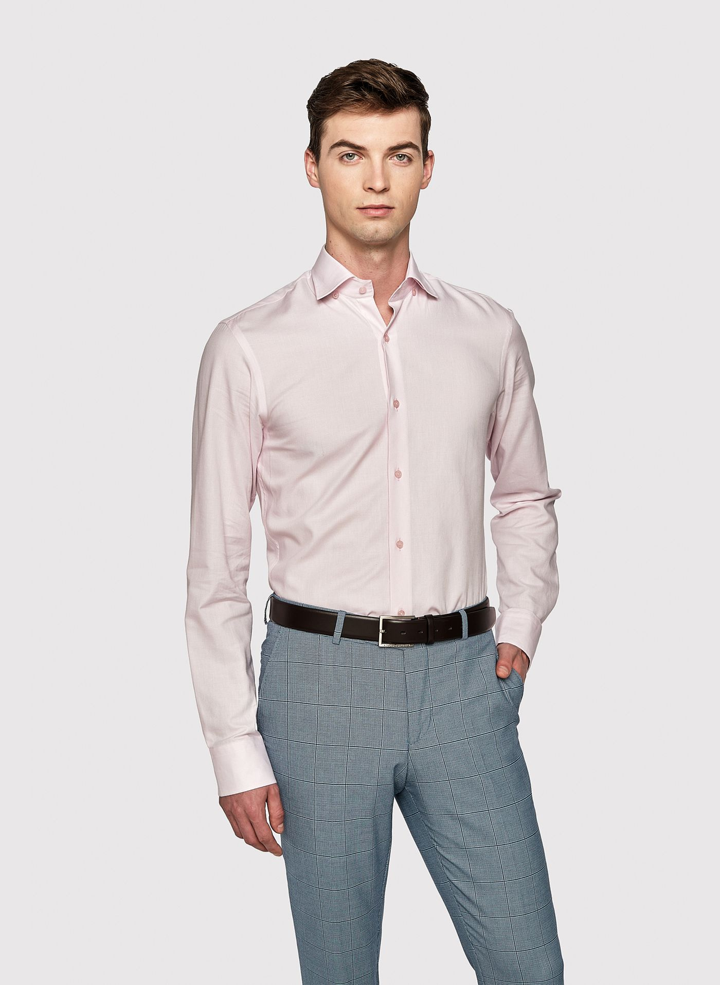 Gładka elegancka koszula męska w kolorze różowym - Pako Lorente