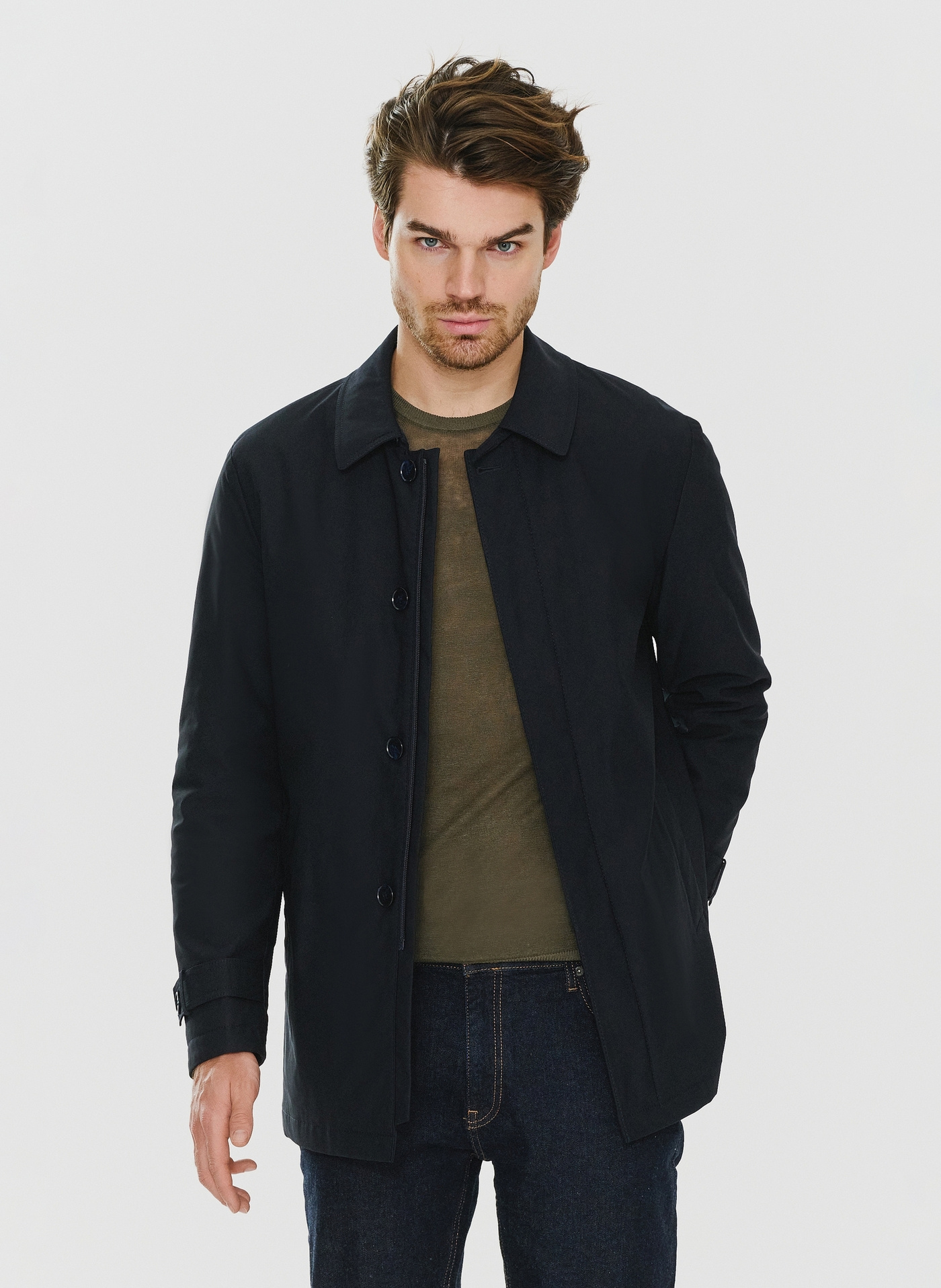 Granatowy przejściowy płaszcz męski P23WF-7X-010-G-0 - Pako Lorente - Pako Lorente