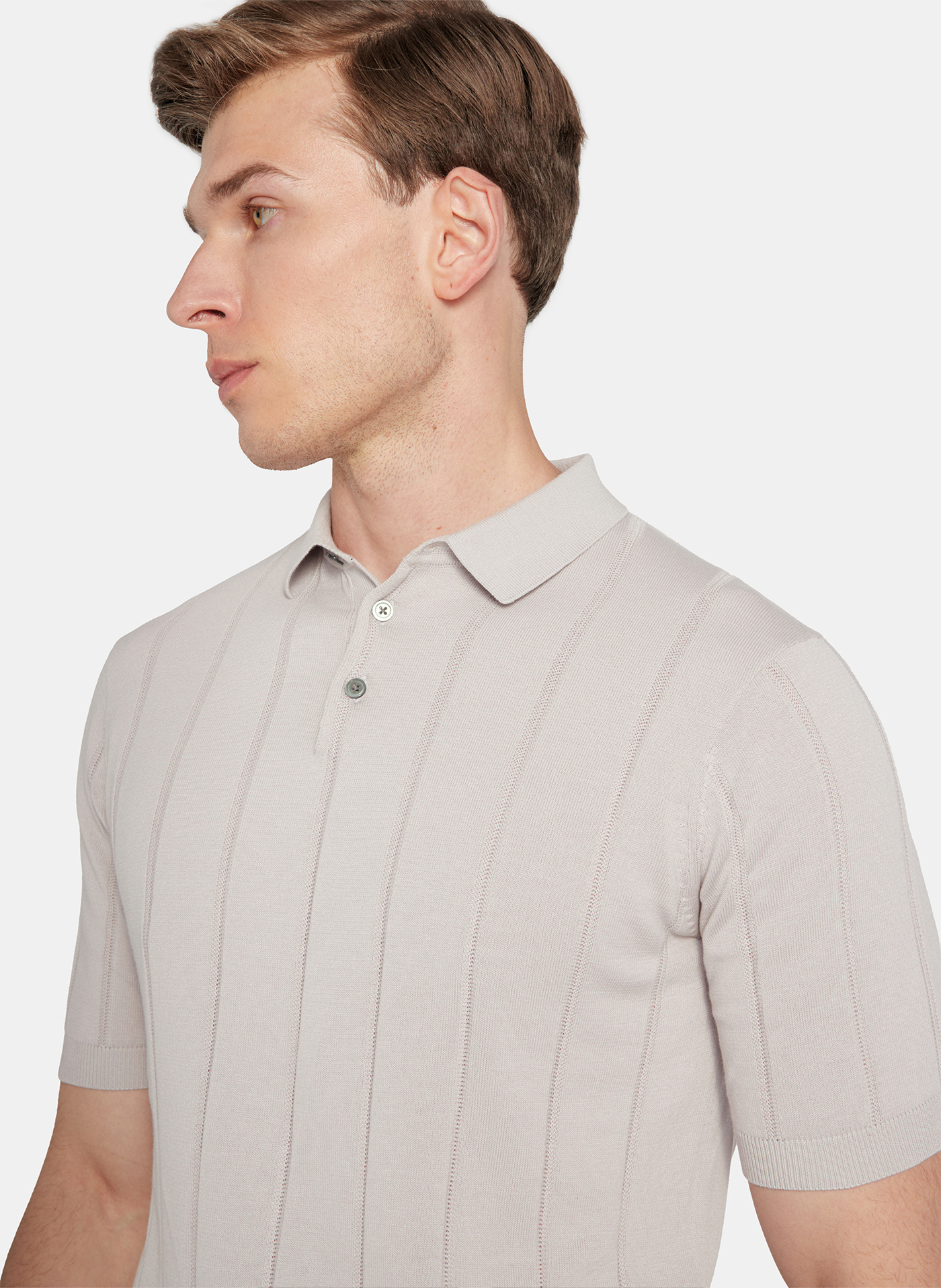 PAKO LORENTE - Beżowe polo swetrowe w prążek - Pako Lorente