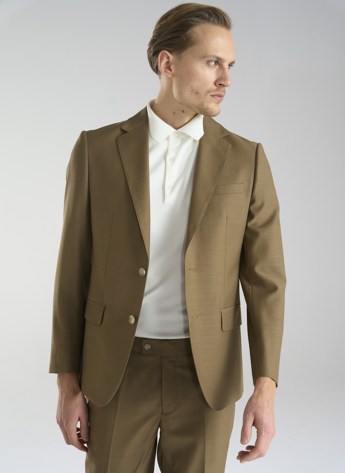 Jasnobrązowe garniturowe spodnie męskie z wełną - Pako Lorente