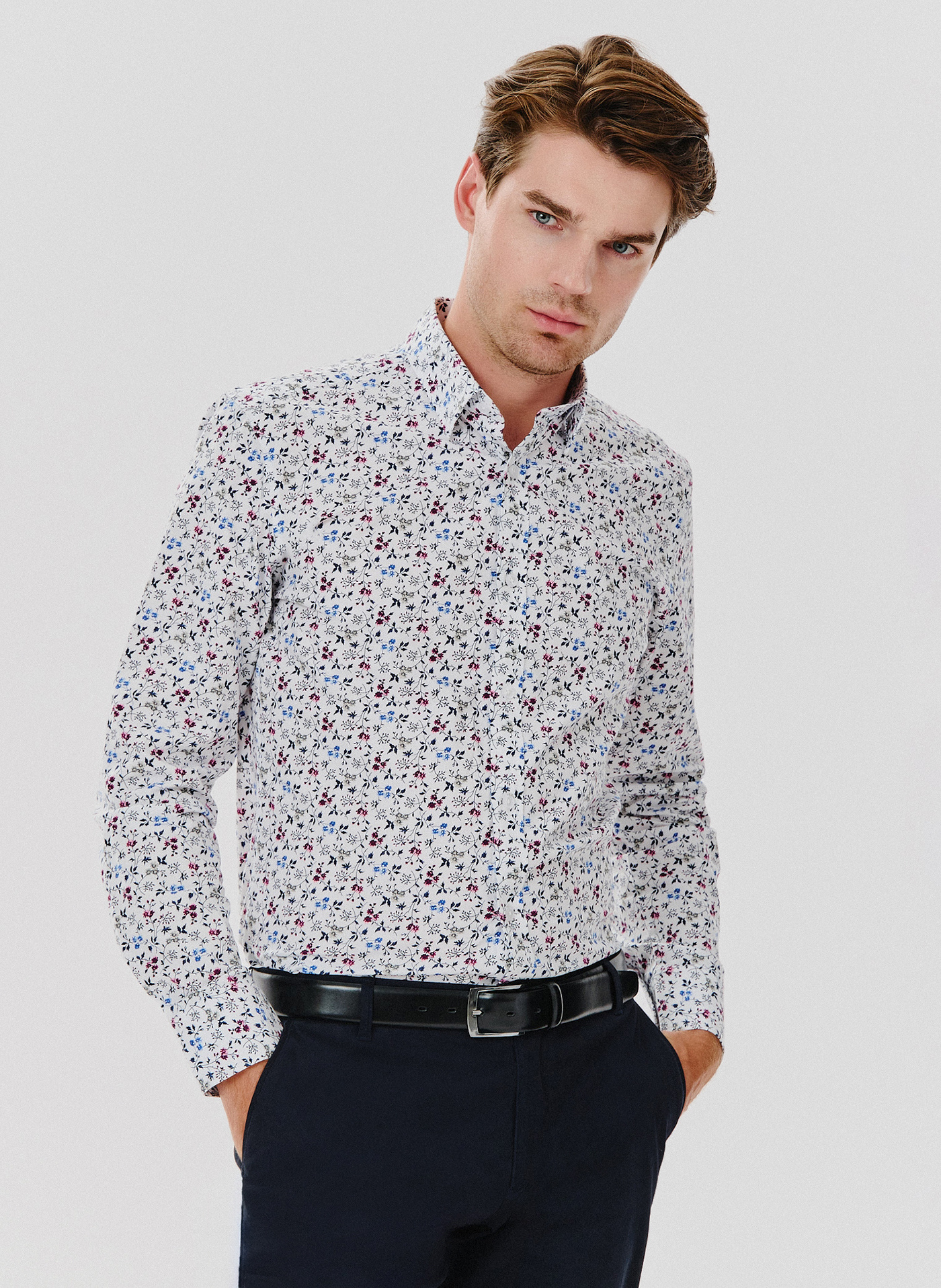 Koszula męska w kwiatowy wzór długi rękaw - Pako Lorente