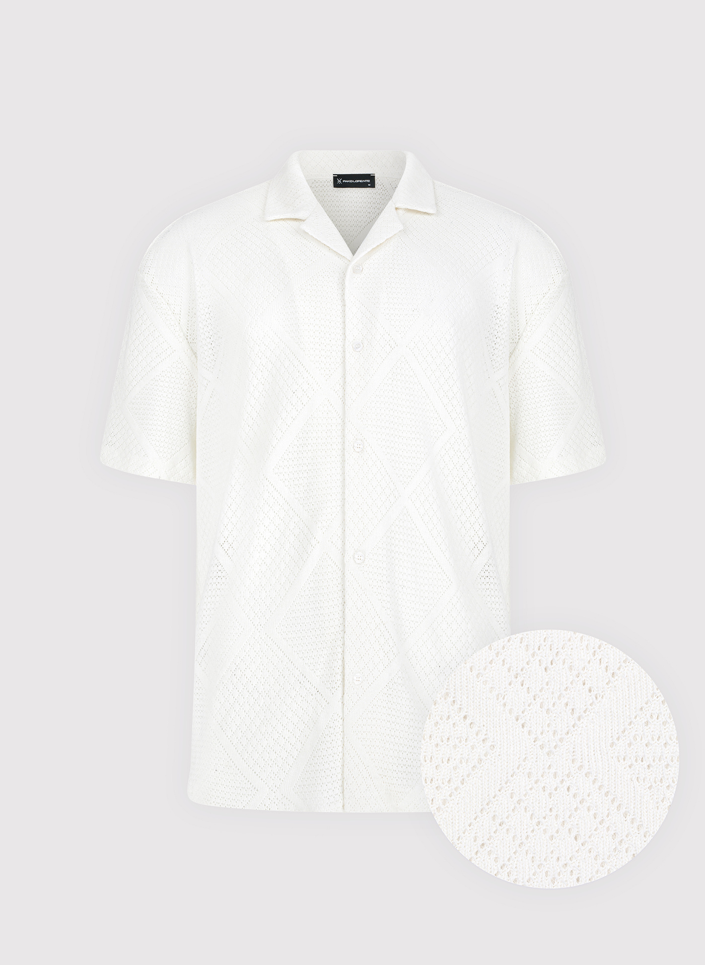 PAKO LORENTE - Ażurowa koszula męska z krótkim rękawem biała - Pako Lorente