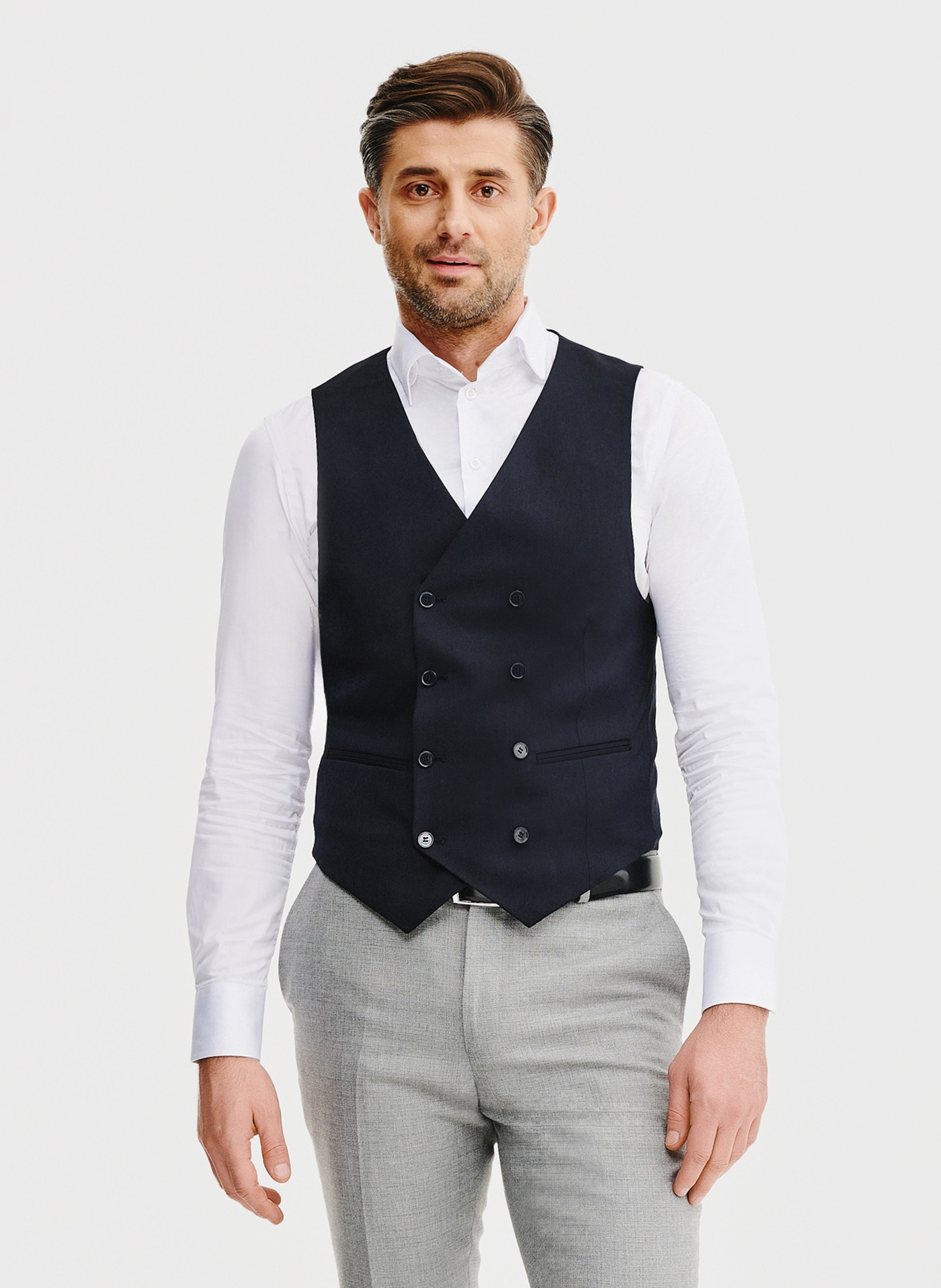 Granatowa dwurzędowa kamizelka męska - Pako Lorente