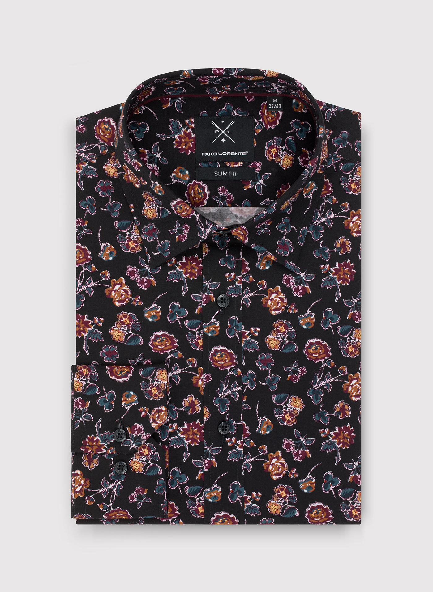 Czarna koszula męska w kwiaty - Pako Lorente
