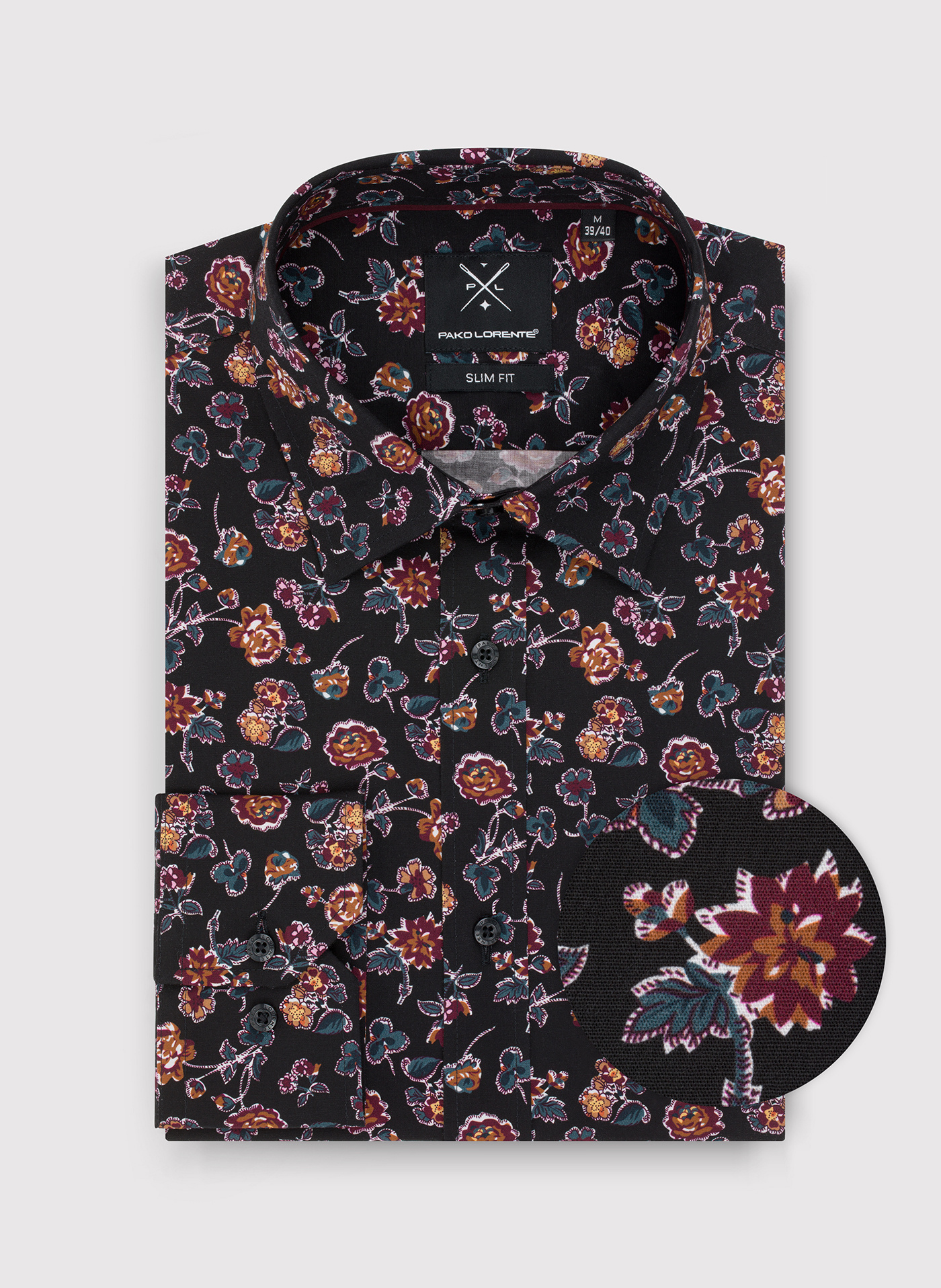 Czarna koszula męska w kwiaty - Pako Lorente