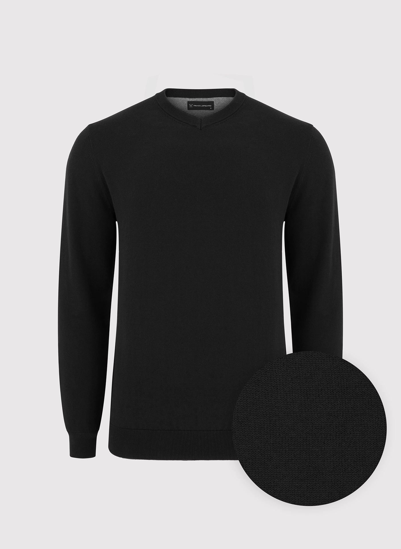 Czarny męski sweter w serek - Pako Lorente