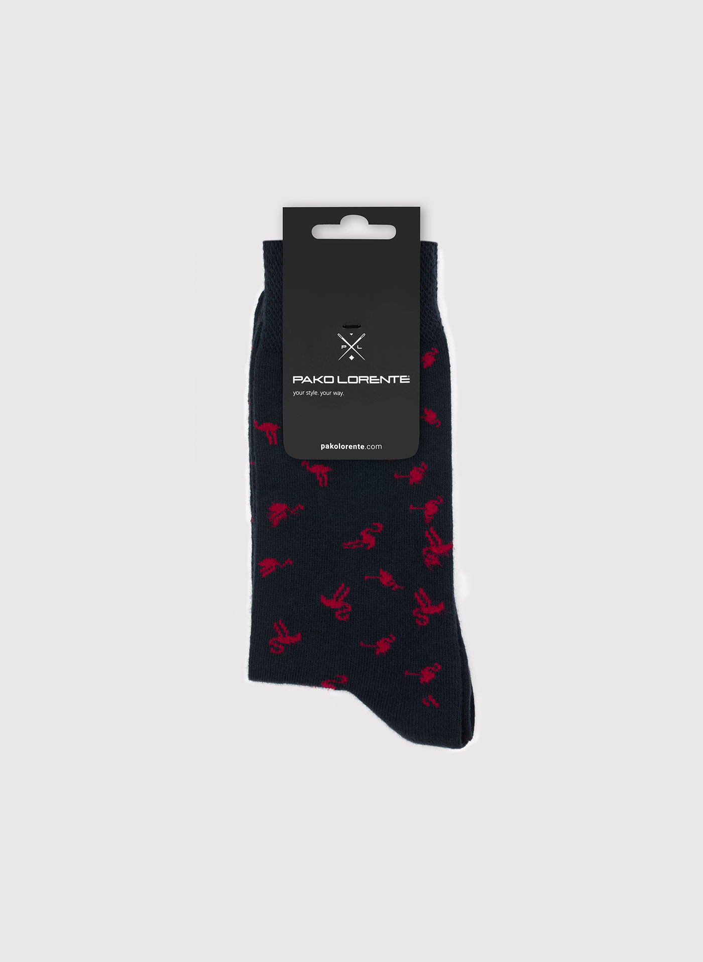 Granatowe skarpetki męskie we flamingi P000B-SX-524-G-0 - Pako Lorente