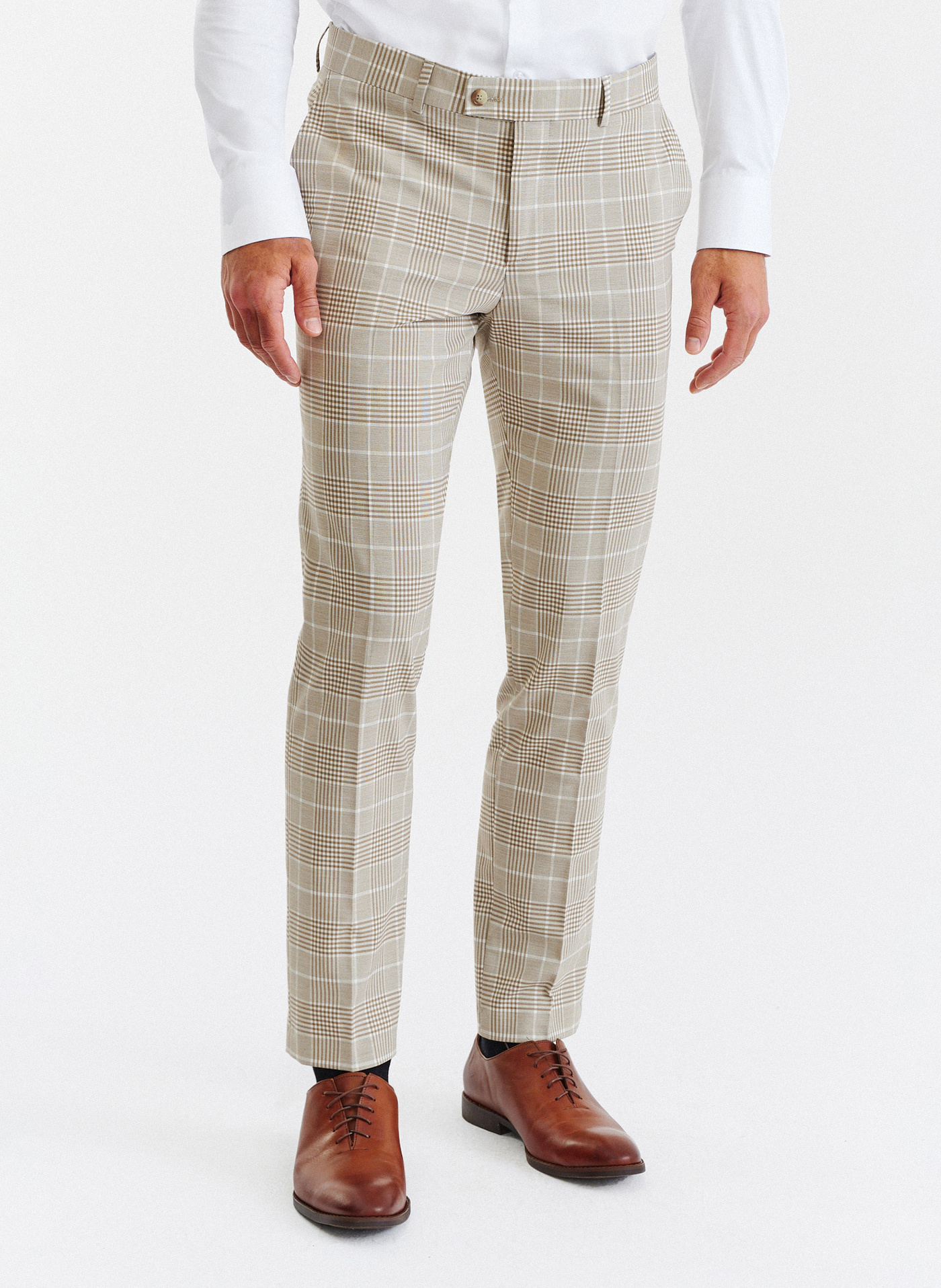 Beżowe spodnie męskie w kratę - Pako Lorente