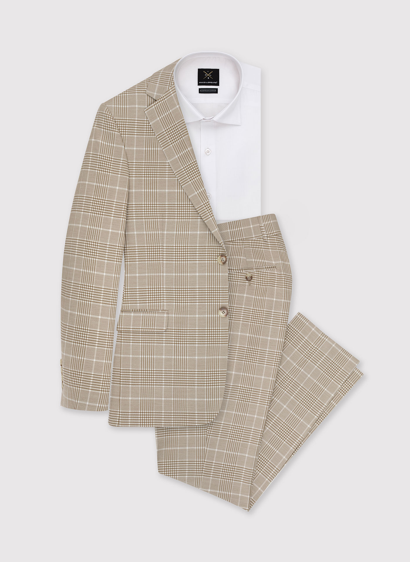 Beżowe spodnie męskie w kratę - Pako Lorente