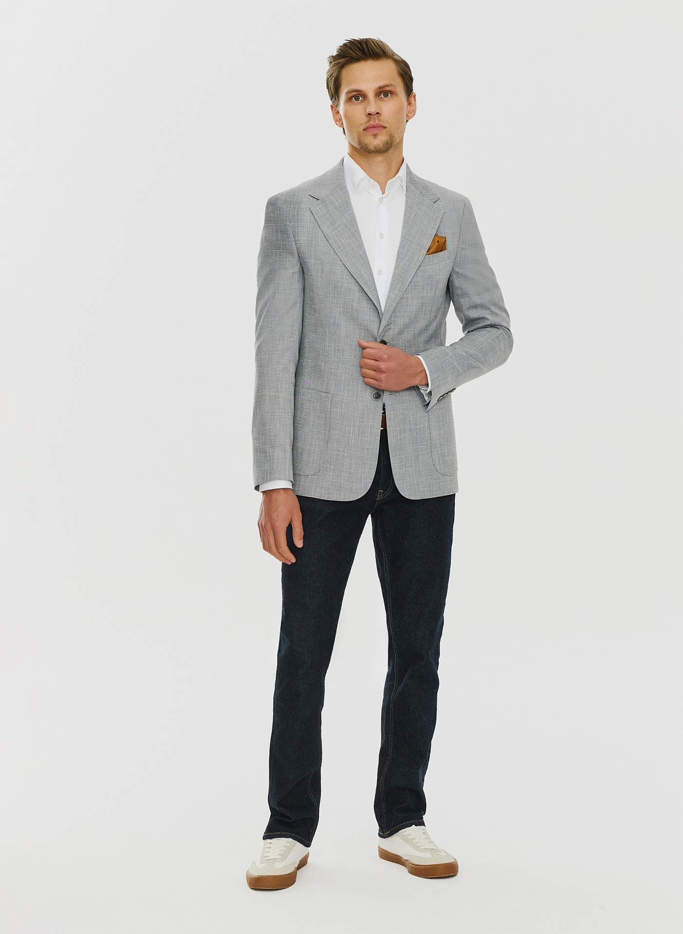 Lniana szara marynarka męska melanż P24SF-3X-011-S-S - Pako Lorente - Pako Lorente